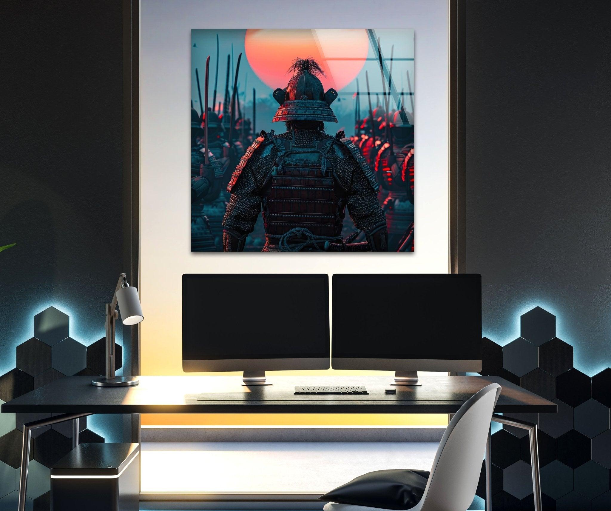 Samurai Warrior Glass Wall Art - Handmade Japanese Decor for Living Room, Bedroom & Office - Unique Home & Office Decor