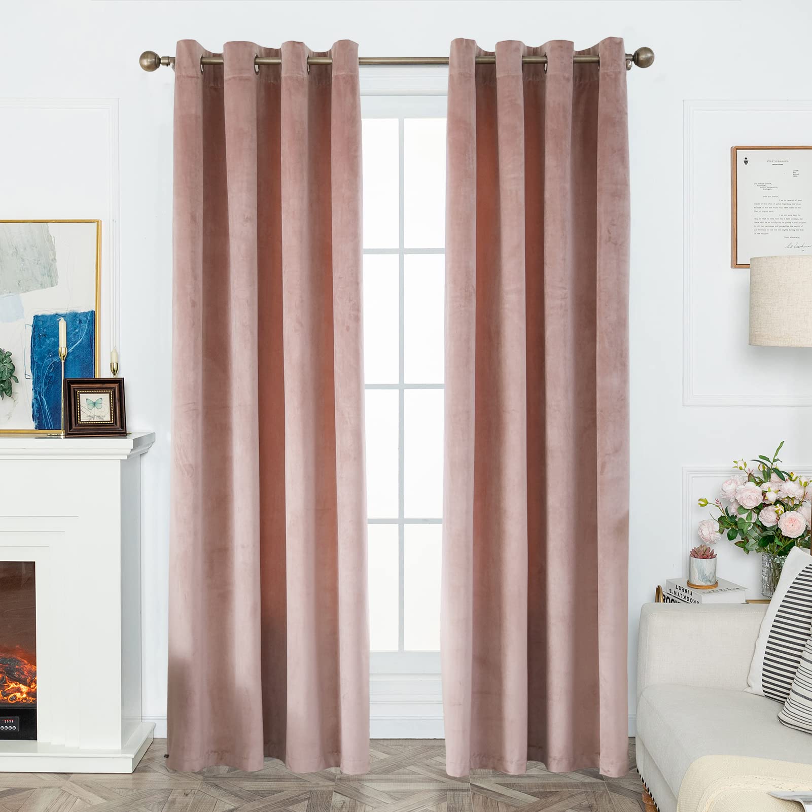 Luxury Blackout Velvet Curtains - Energy Efficient Vintage Drapes for Bedroom, Living Room & Office - 52