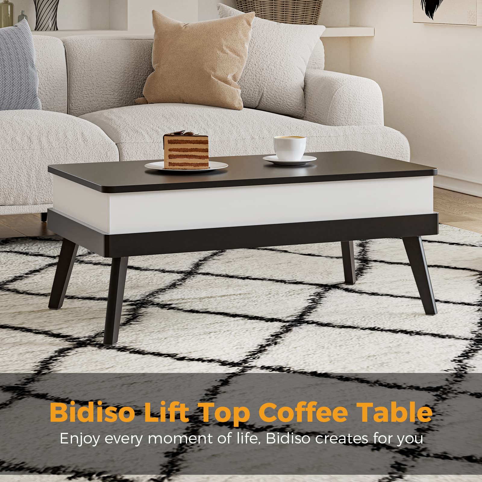 Lift Top Coffee Table with Hidden Storage - Black for Living Room & Dining