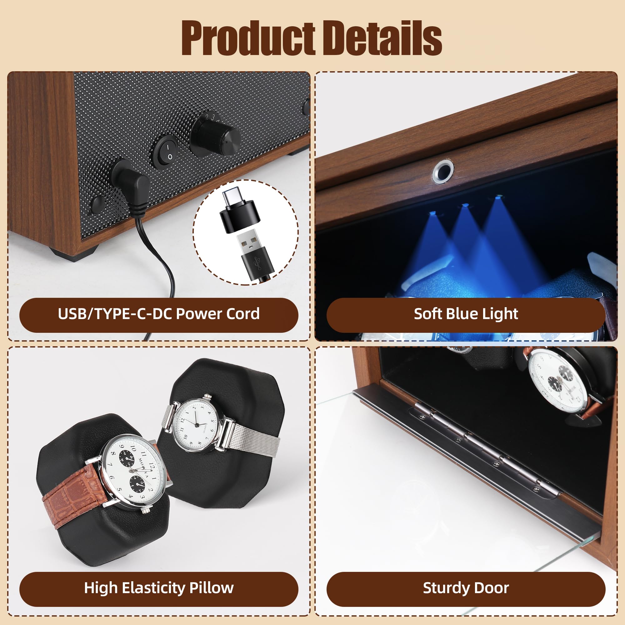 Premium Wooden Watch Winder - Quiet Japanese Motor, 4 Modes for Automatic Watches | Perfect for Home & Office Display