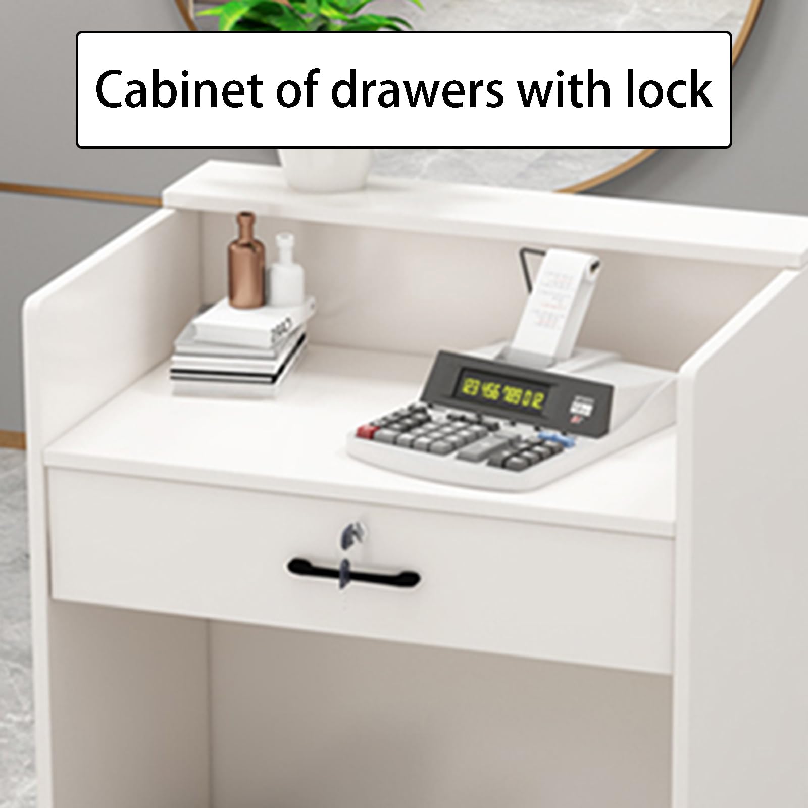 Luxury Small Reception Desk for Office & Salon - Modern White L-Shaped Front Desk with Storage for Small Spaces - Perfect for Lobby, Checkout Counter & Waiting Areas