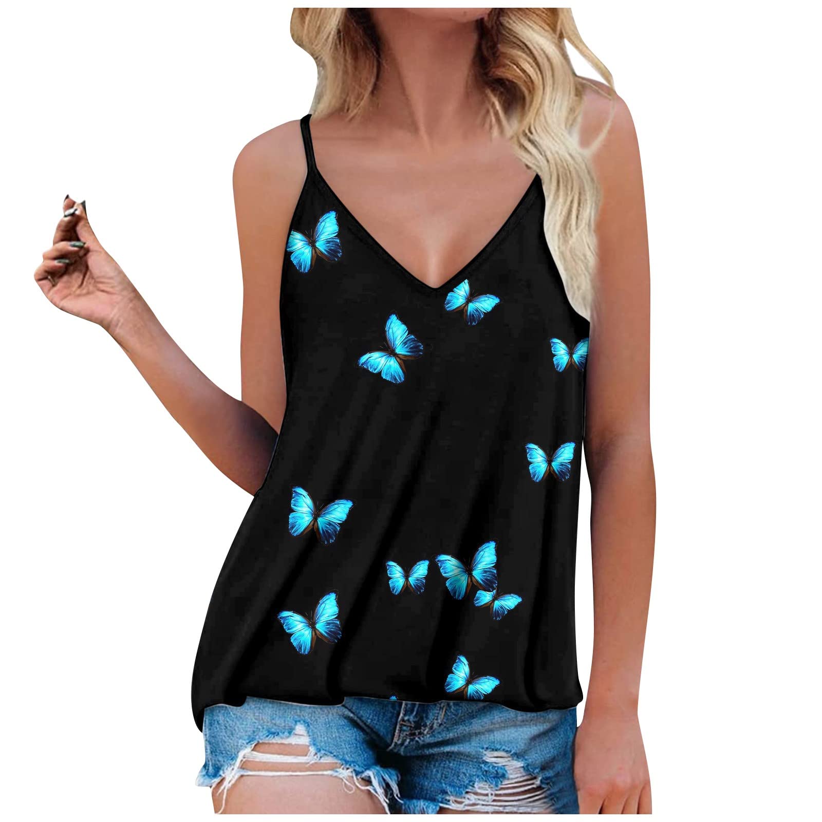Women's Spaghetti Strap Cami Tops - V-Neck Boho Floral Print Blouses, Sleeveless Summer Tank Tops for Workout, Yoga, Beach & Casual Wear