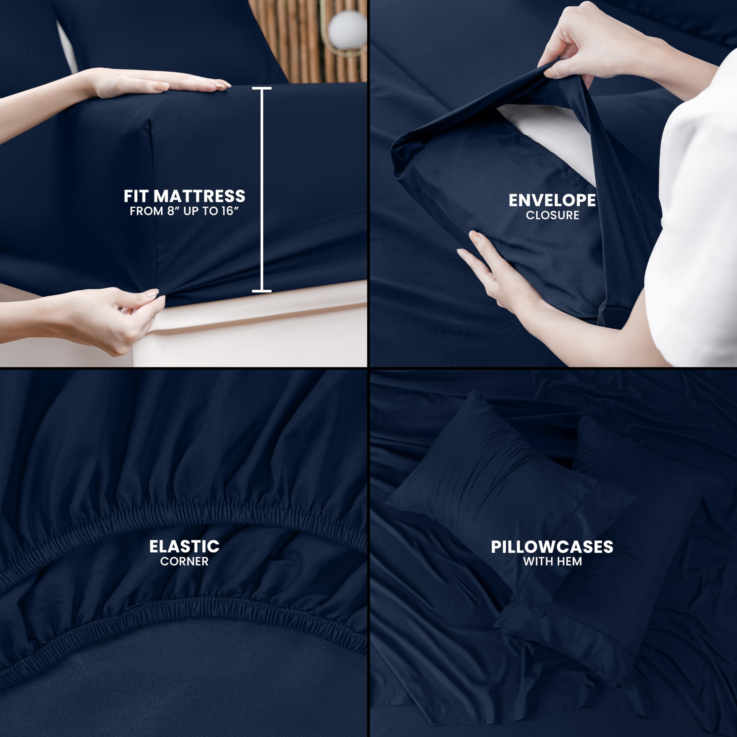 Utopia Bedding 4-Piece Full Size Sheet Set - Soft Brushed Microfiber Bed Sheets - Shrink & Fade Resistant - Easy Care (Navy Blue) - Perfect for Guest Rooms, Dorms & Cozy Bedrooms