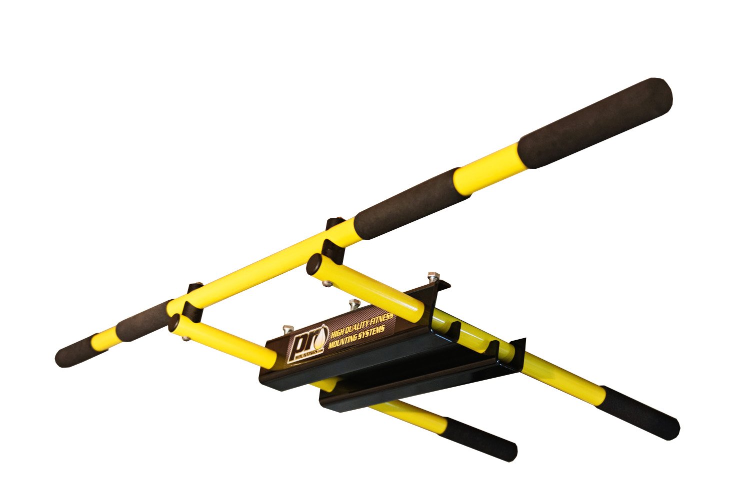 Heavy Duty I-Beam Pull Up Bar & Chin Up Bar - Yellow Long Bar with Straight Ends & PRO Mountings for Home Gym, CrossFit, and Strength Training