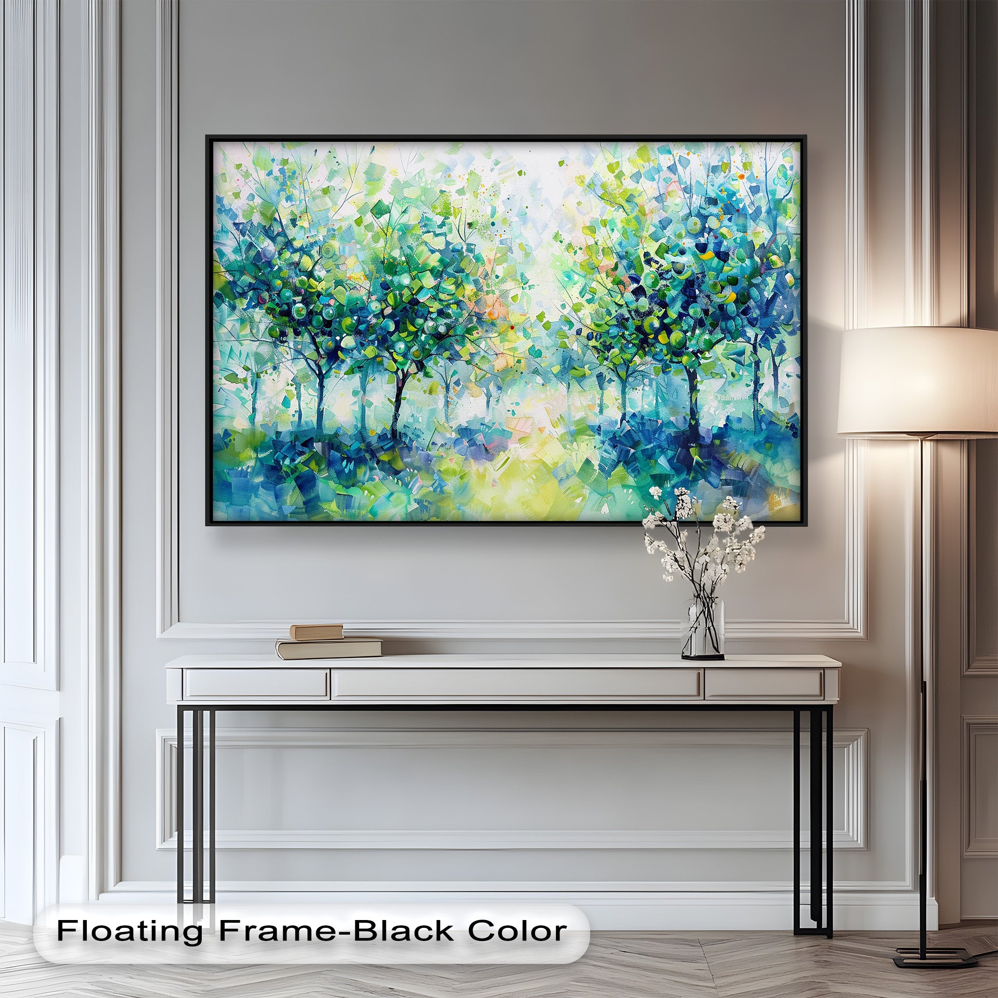 Blue & Green Forest Landscape Abstract Nature Oil Painting - Handmade Canvas Wall Art for Living Room, Bedroom & Office Decor