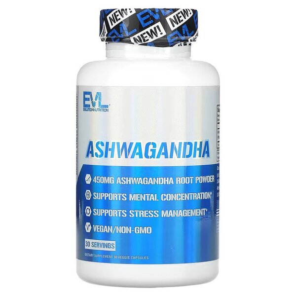EVLution Nutrition Ashwagandha Supplement - 30 Vegan Capsules for Stress Relief, Immune Support & Energy Boost | Natural Adaptogen for Anxiety, Focus & Sleep Aid | Daily Wellness & Fitness Supplement