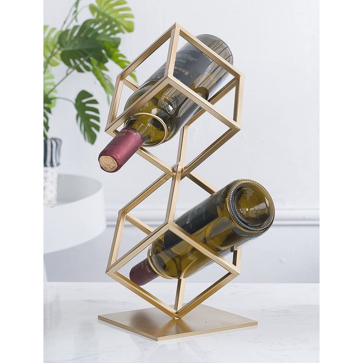 SEFAX Small Metal Wine Rack - Modern Geometric Countertop Wine Bottle Holder for Kitchen, Bar & Dining Room Storage | Compact Space-Saving Design for 6-8 Bottles