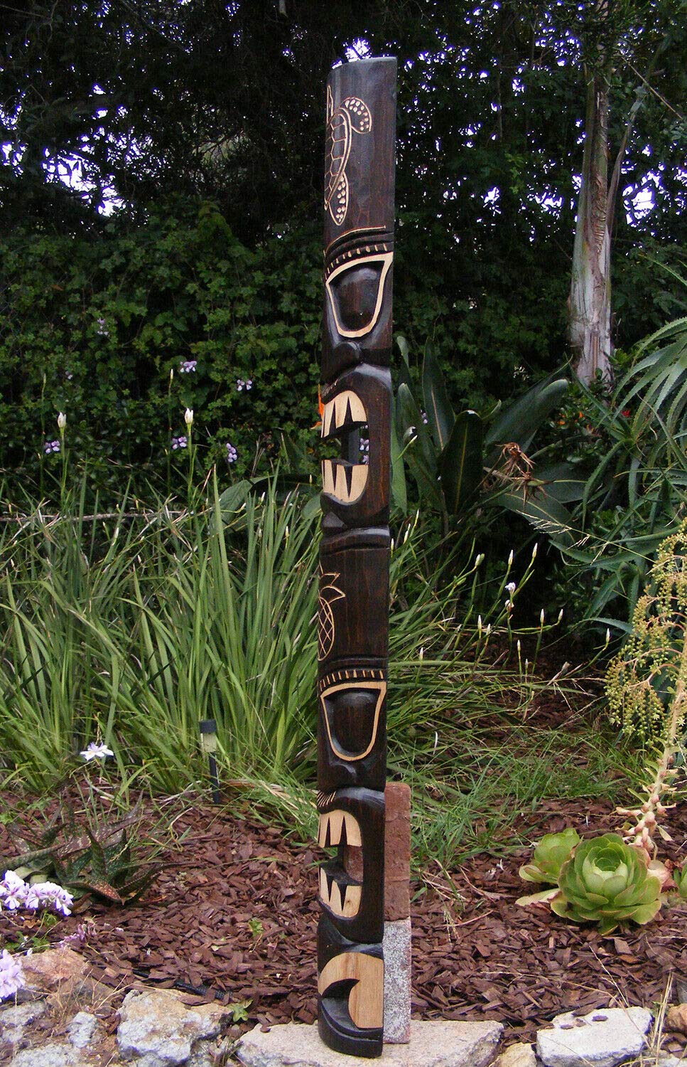 Tiki Turtle Hono Totem 2-Face Tribal Wood Wall Mask - 60 Inch Handcrafted Polynesian Decor for Tropical Bar, Tiki Lounge, or Beach House Wall Art