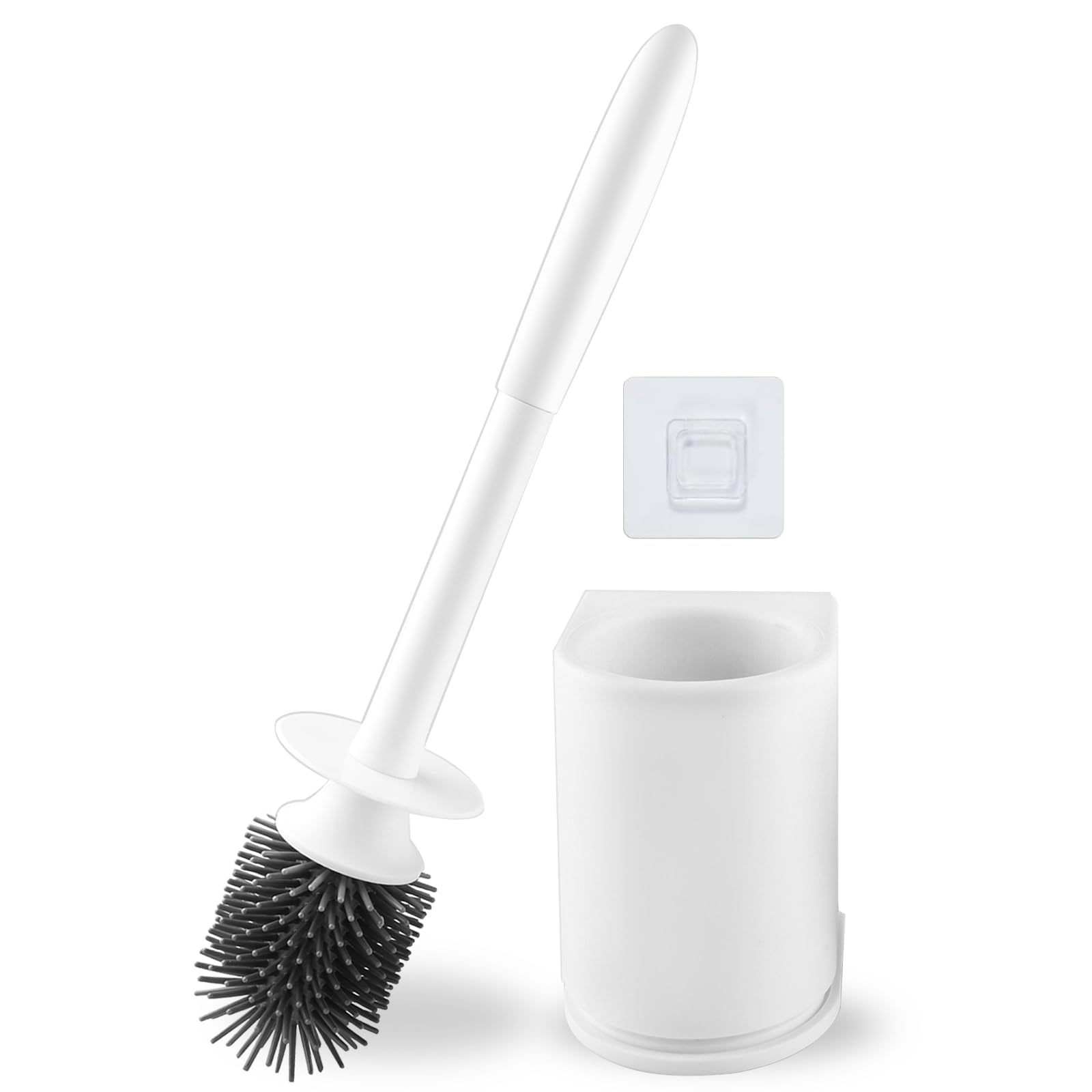 JONMON 2-in-1 Toilet Brush and Holder Set - Quick Drying Wall Mount or Floor Stand Bathroom Cleaning Tool | Ideal for Household, Apartment & RV Toilet Maintenance