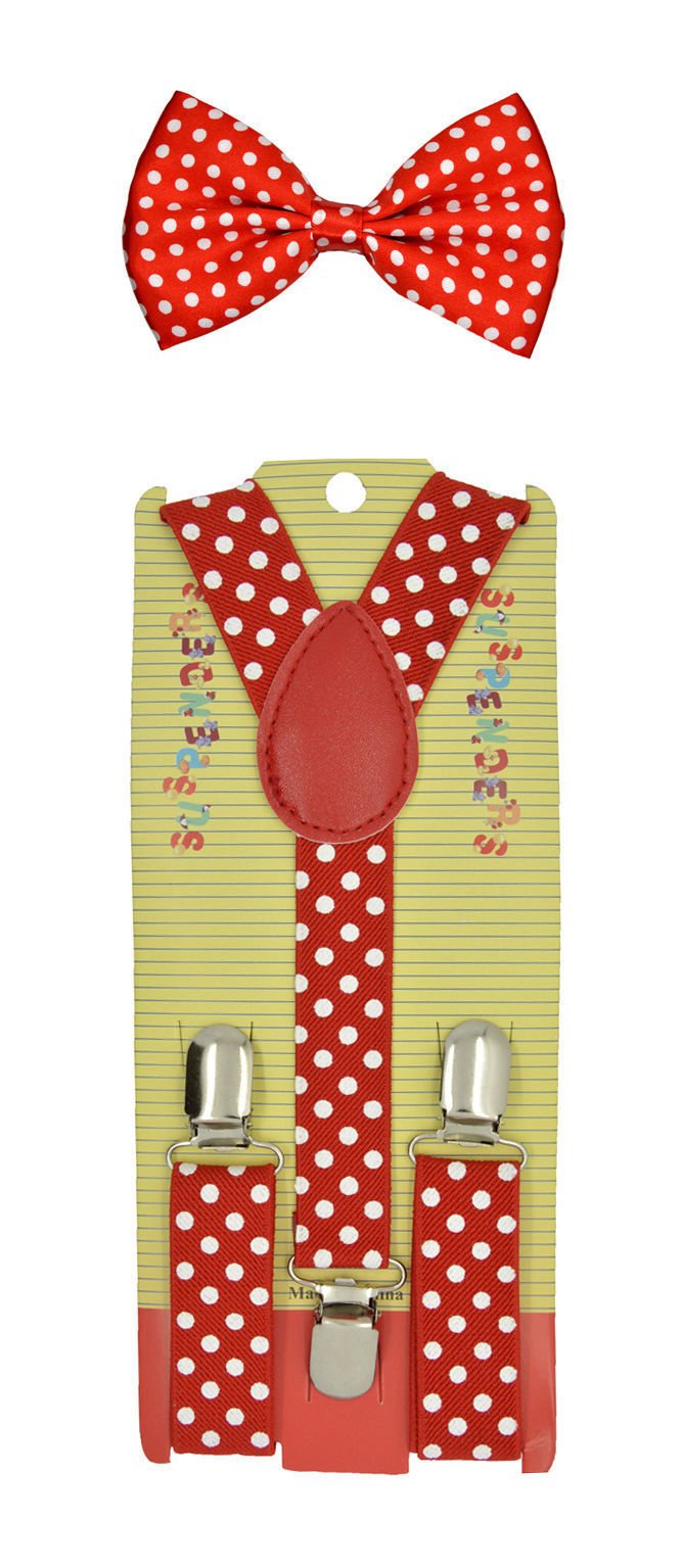 Baby Toddler Kids Children Boys Girls Red Polka Dot Suspender & Bow Tie Set - Perfect for Photoshoots, Birthday Parties, Weddings & Formal Events
