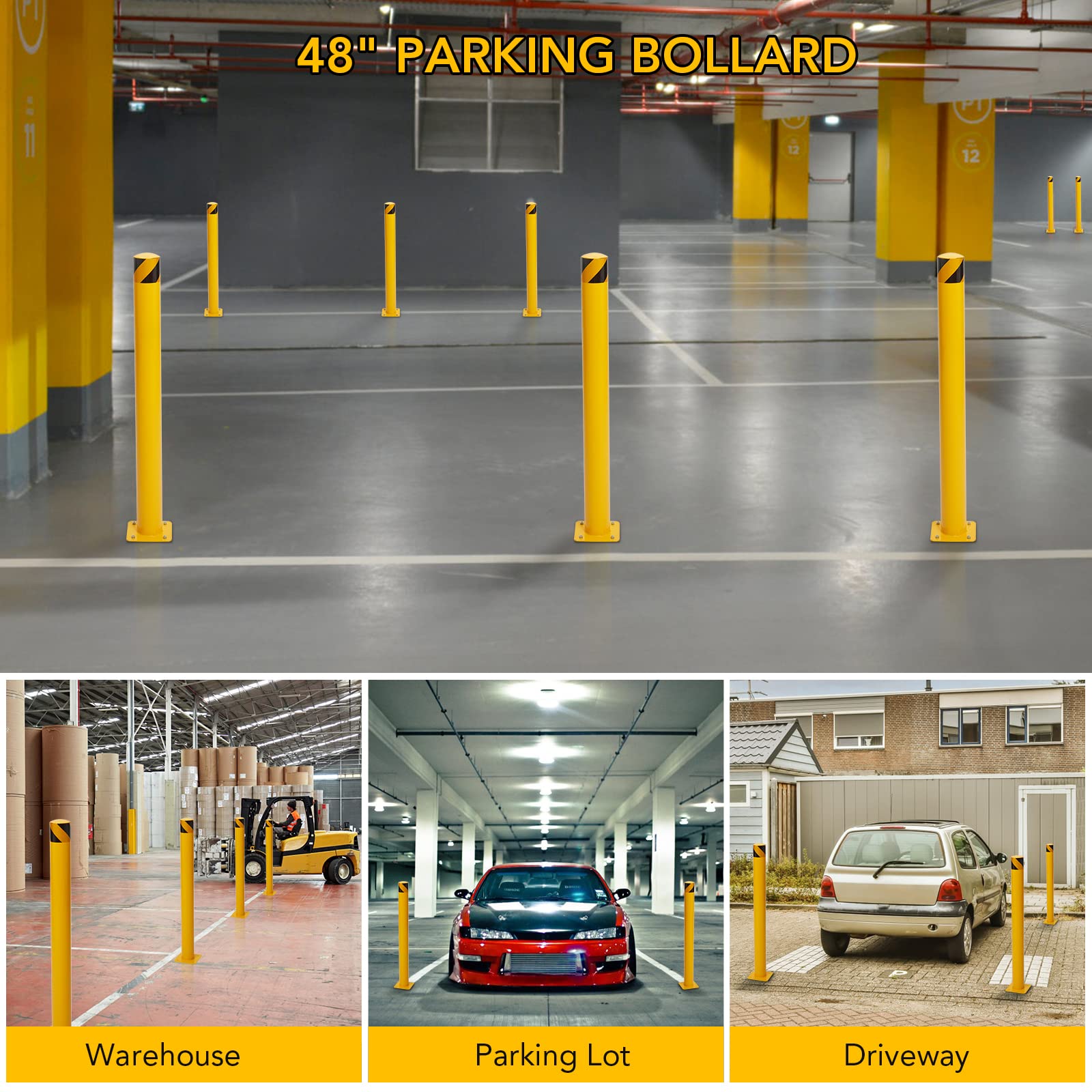 Yellow Safety Bollards 6-Pack - 48