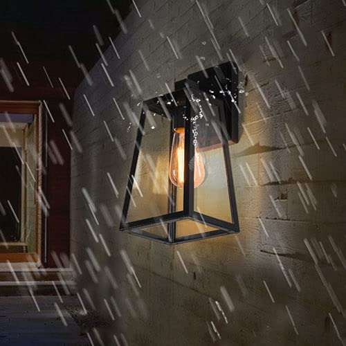 IP65 Waterproof Outdoor Wall Lights - Rustic Black Aluminum Wall Sconce with Clear Glass Shade for Villa, Patio, Garden & Entryway | Weatherproof Exterior Lighting for Porch, Deck & Outdoor Spaces (Black)