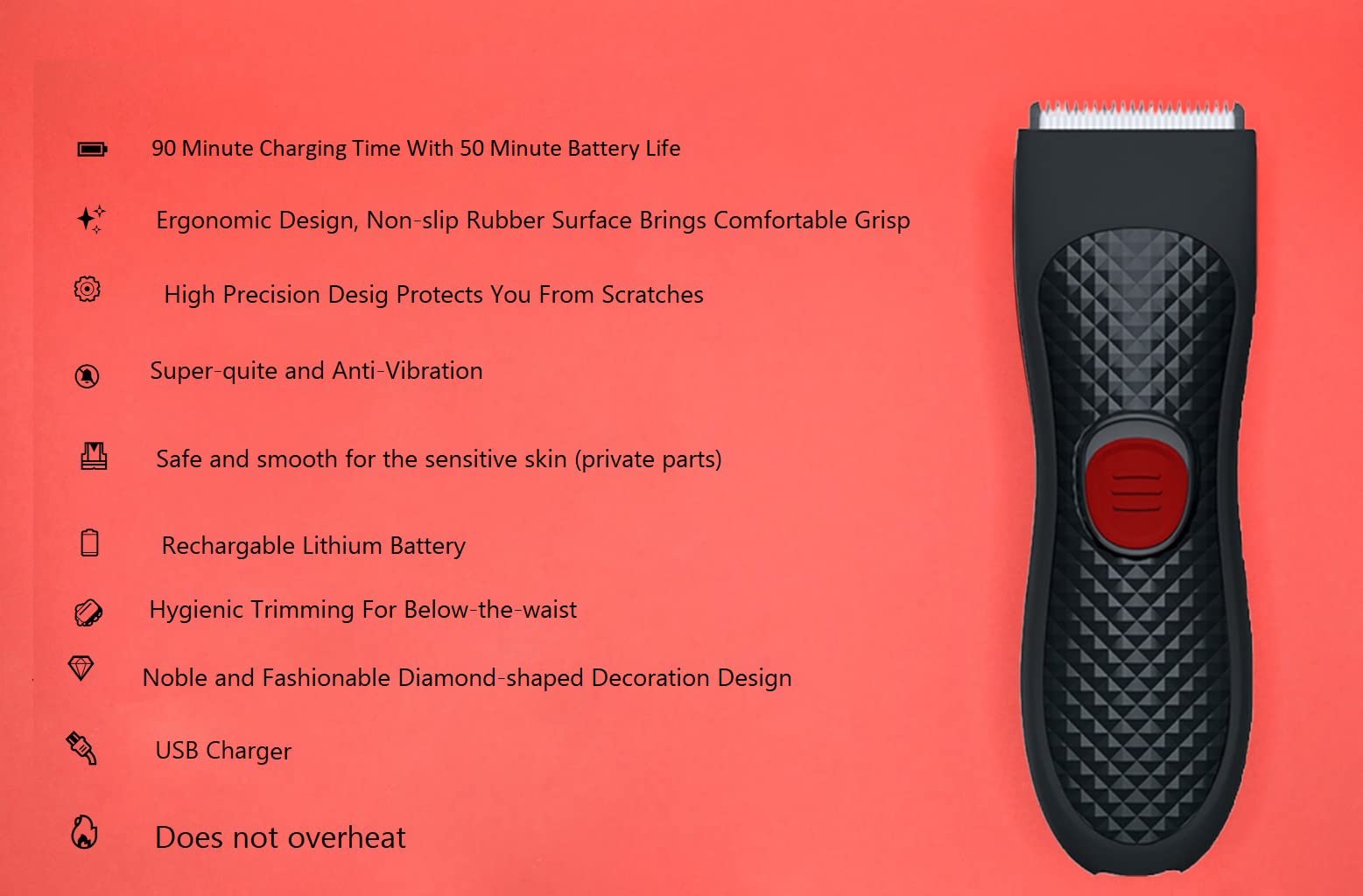 EBC Electric Body Hair Trimmer & Clipper - Safe Skin Contact Rechargeable Shaver for Men & Women, Dual Head Design for Smooth Grooming - Perfect for Travel, Gym & Home Use