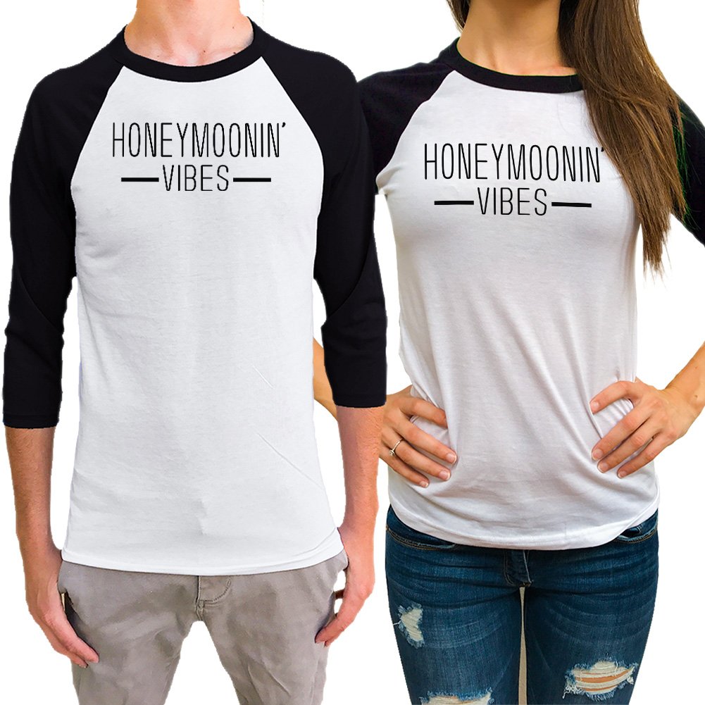 Custom Couple Baseball Raglan Shirts - Honeymoonin' Vibes Matching Outfits for Romantic Getaways & Honeymoon Travel