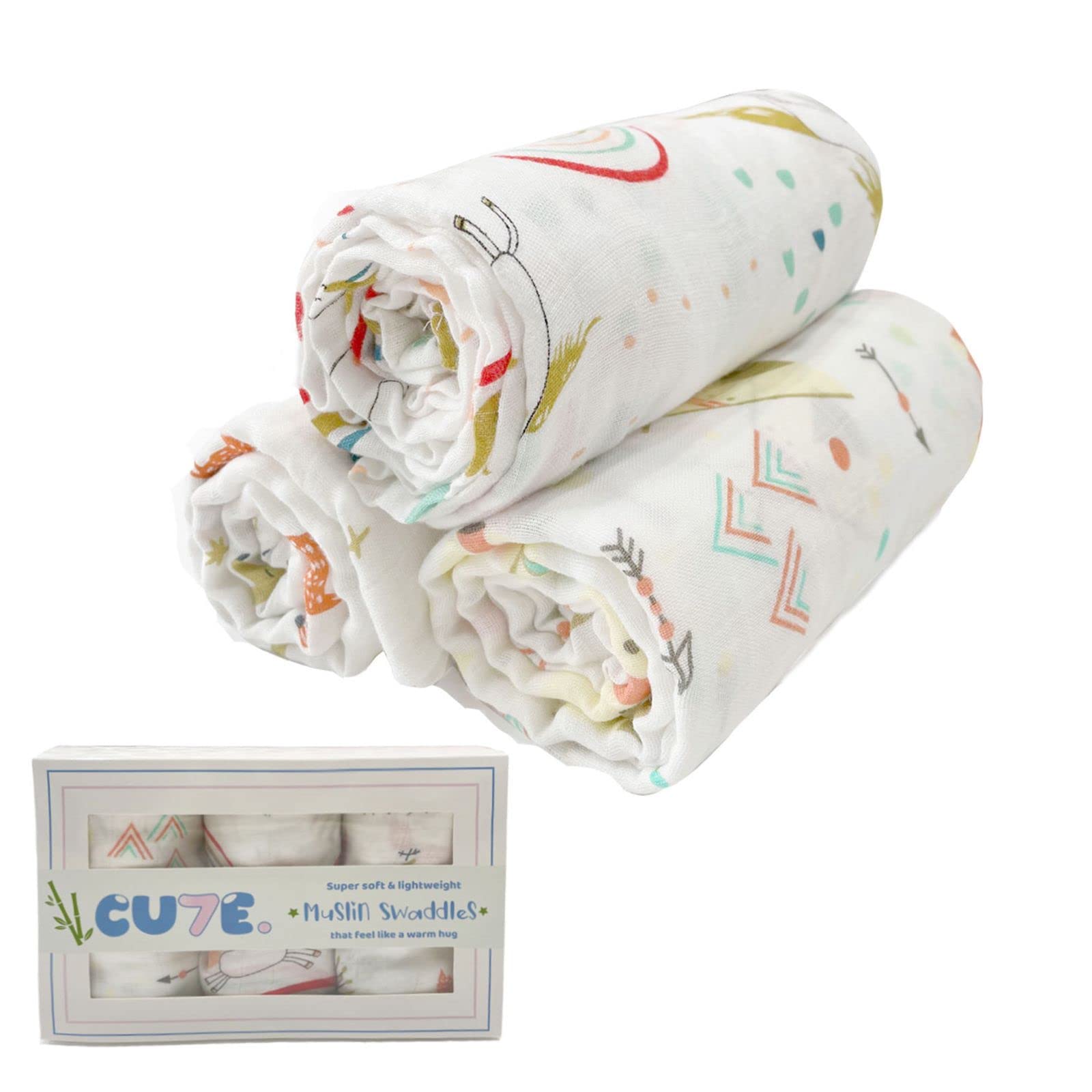 Premium 100% Cotton Muslin Swaddle Blankets - Ultra Soft Baby Wrap Set of 3 (43