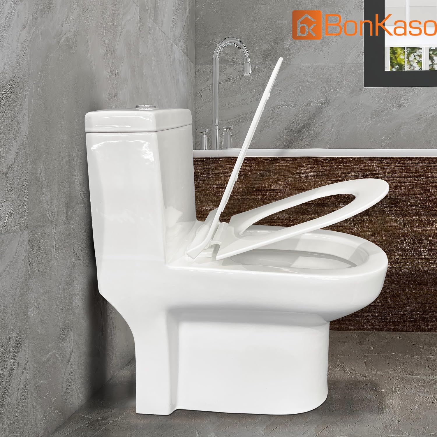 BonKaso Ceramic Toilet with Soft Close Seat Cover - 680x365x735mm, 46kg (Jumbo-1006) | Modern Water Closet for Bathroom & Restroom | Perfect for Home, Office & Commercial Spaces