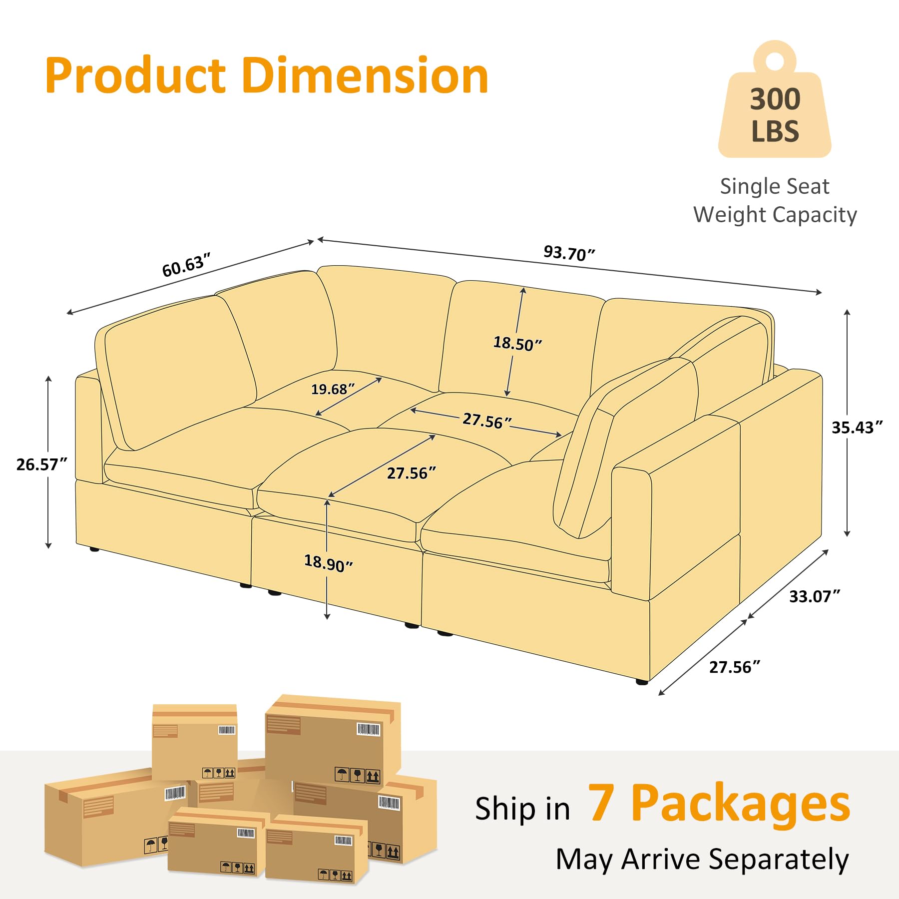Modular Sectional Sofa with Ottoman - Convertible L-Shaped Couch for Small Spaces & Apartments, Modern Living Room Furniture for Relaxing & Entertaining Guests