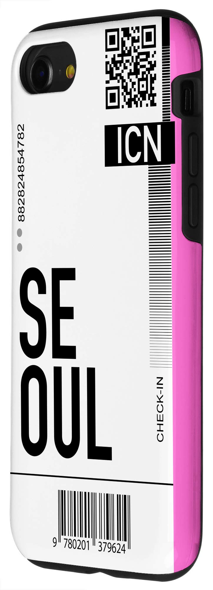 iPhone SE (2020)/7/8 Phone Case - Pink Boarding Pass Design with Seoul Air Ticket Print - Travel Souvenir Gift for Airplane Enthusiasts - Perfect for Travel, Vacation & Flight Adventures