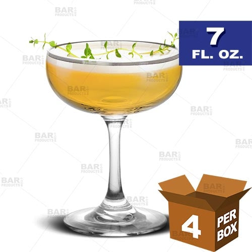 BarConic® 7 oz Silver Rimmed Coupe Glasses - Set of 4 Elegant Champagne Flutes for Weddings, Parties & Cocktail Serving