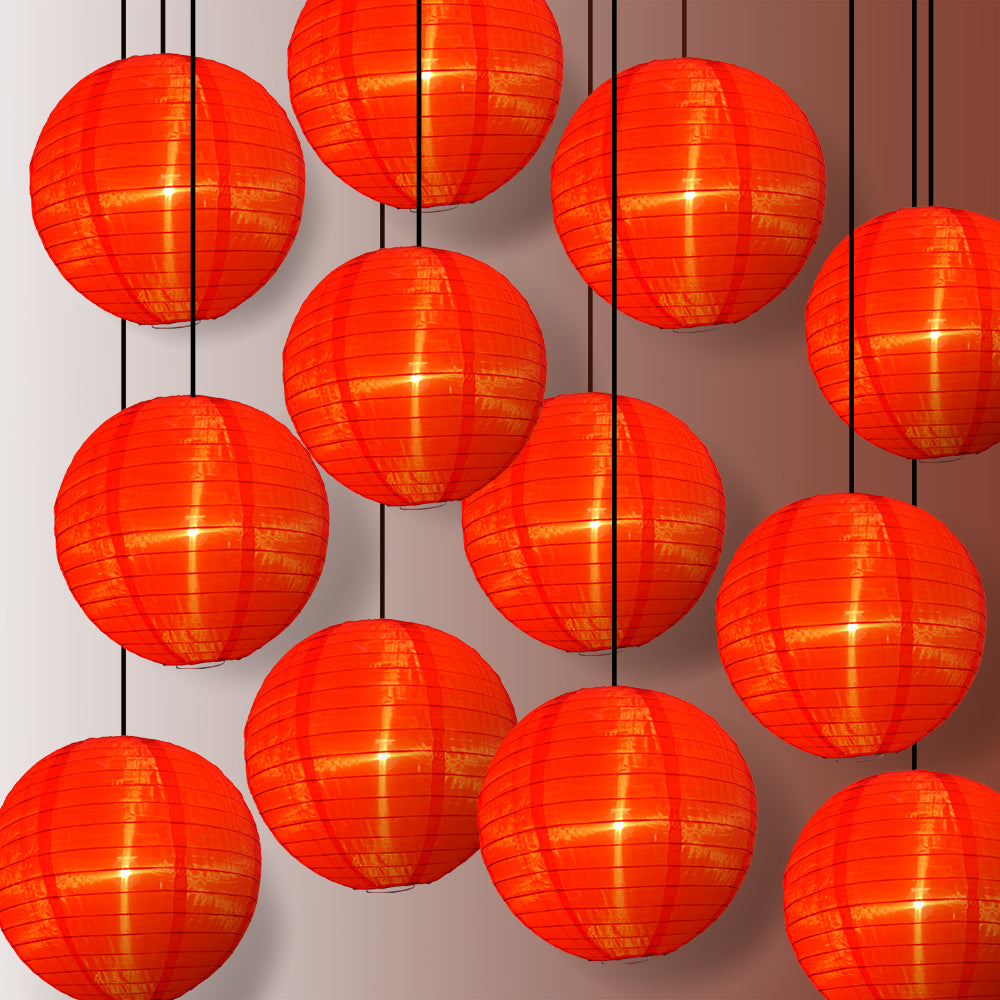 12 Pack Red Shimmering Nylon Lanterns - 14 Inch Durable Hanging Decorations with Even Ribbing for Parties, Weddings & Outdoor Events