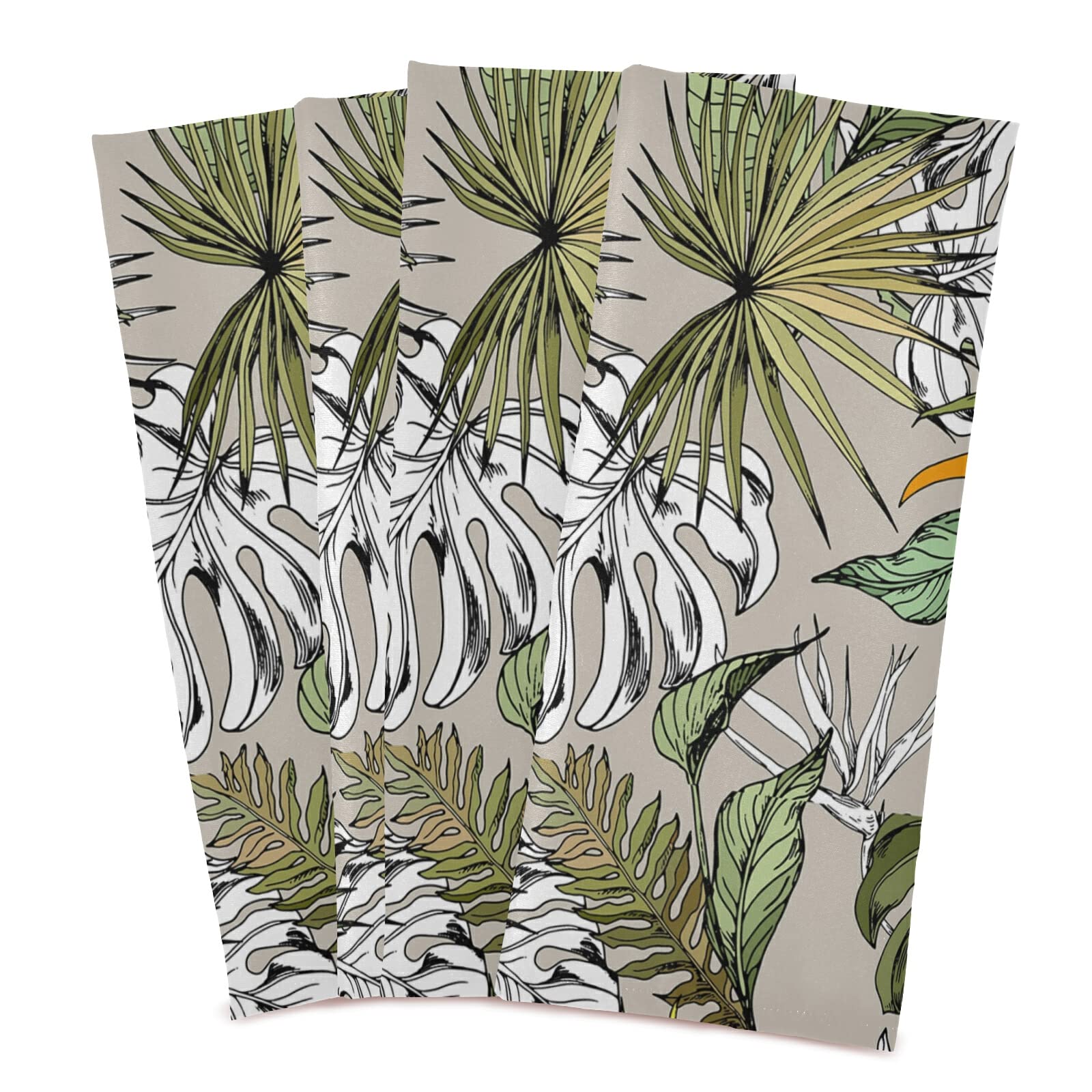 Tropical Leaves & Exotic Flowers Kitchen Dish Towels Set of 6 - Premium Polyester Waffle Weave Dishcloths, Napkins & Tea Towels with Hanging Loop for Kitchen, Dining & Bar Use