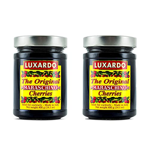 Luxardo Gourmet Maraschino Cherries 400g Jar (2-Pack) - Premium Cocktail Cherries for Martinis, Desserts & Baking - Perfect for Home Bars, Holiday Recipes & Gift Giving