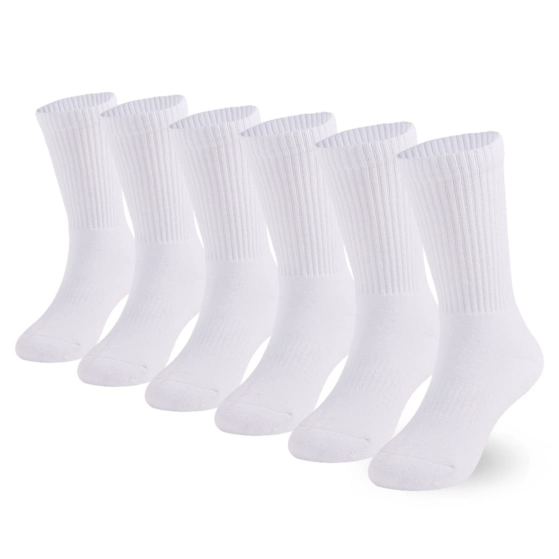 Marchare Boys & Girls Athletic Running Socks - 6 Pack Cushioned Crew Socks for Kids, Thick Cotton Comfort, Black/White - Perfect for Sports, School & Daily Activities