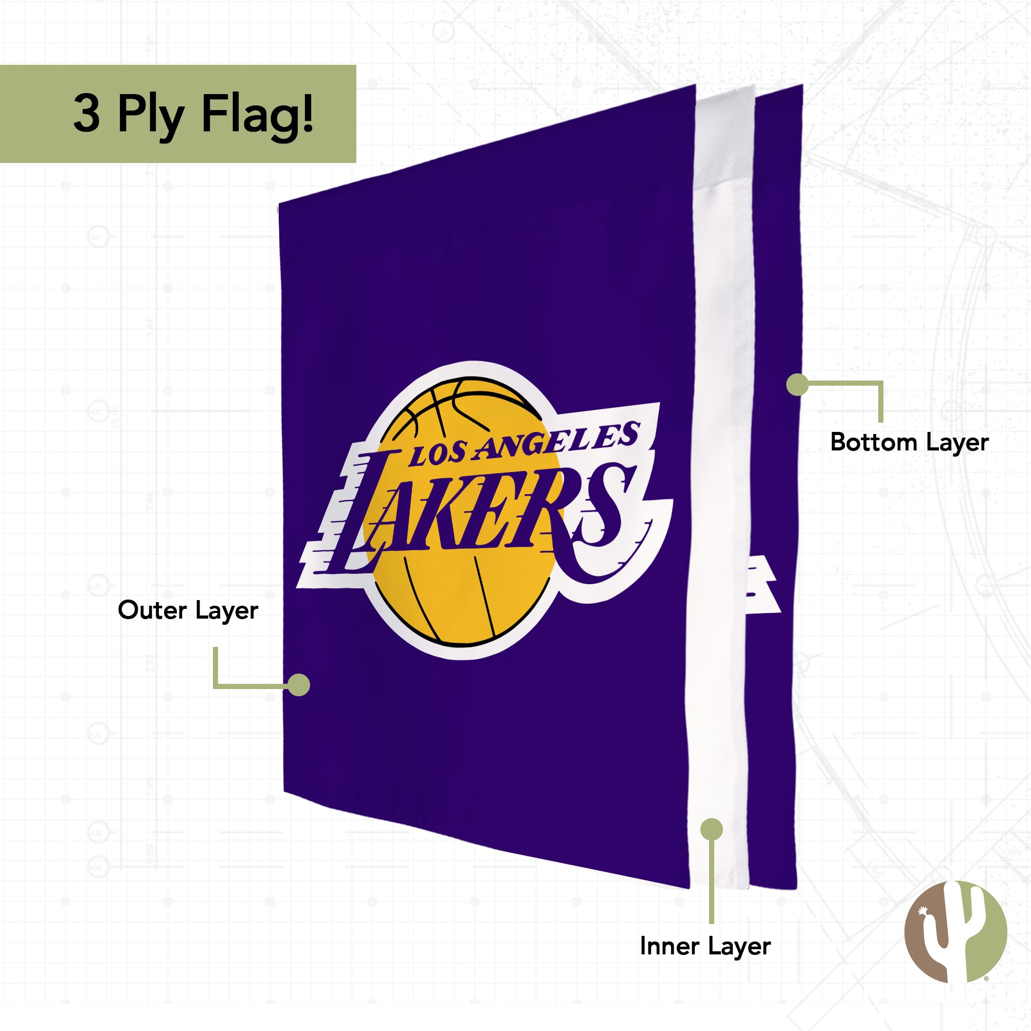 Los Angeles Lakers NBA Double Sided 3-Ply Polyester Flag - Desert Cactus Design Indoor/Outdoor Banner for Home, Office & Game Day Decor