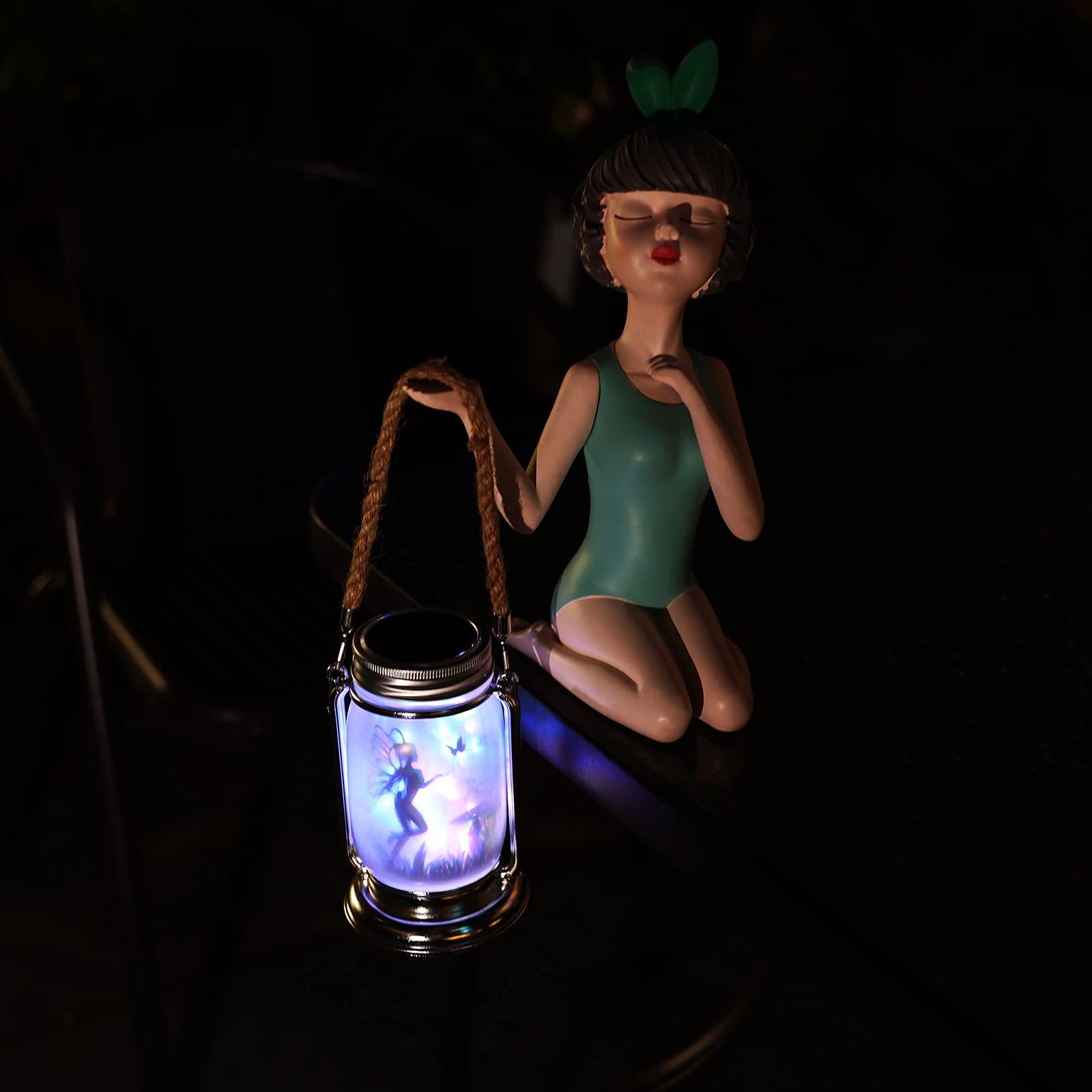 2 Pack Solar Powered Fairy Lanterns for Outdoor Decor - Waterproof Hanging Garden Lights with Frosted Glass Jar & Stake, Perfect for Yard, Patio, Lawn - Ideal Gift for Mom, Women, Grandma Birthday (Use for Wedding, Party, Pathway Lighting)