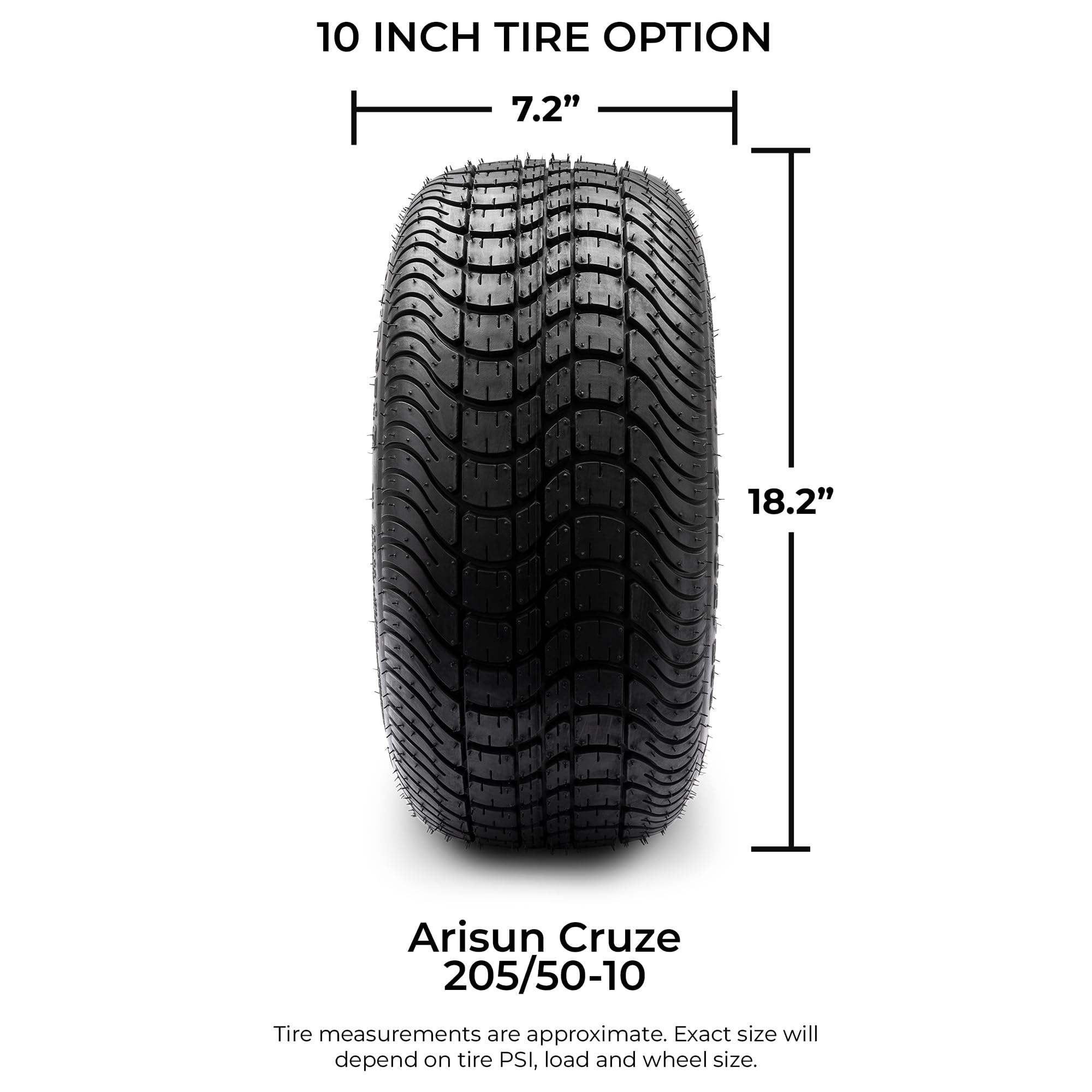 Arisun 205/50-10 Cruze Low Pro Golf Cart Tires - Set of 4 High Performance Radial Tires for Smooth Ride on Golf Courses & Resorts