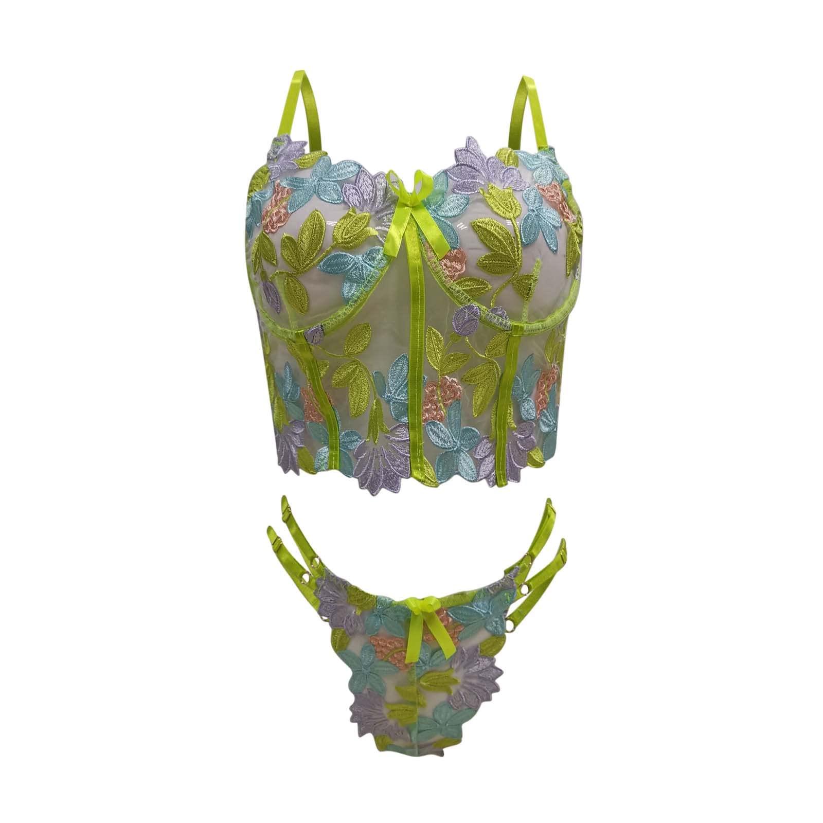 Exotic Lingerie Set for Women - Lace Bra & Panty Set with Floral Embroidery, Sheer Sleepwear & Underwear | Perfect for Romantic Nights, Boudoir Photoshoots & Sensual Occasions