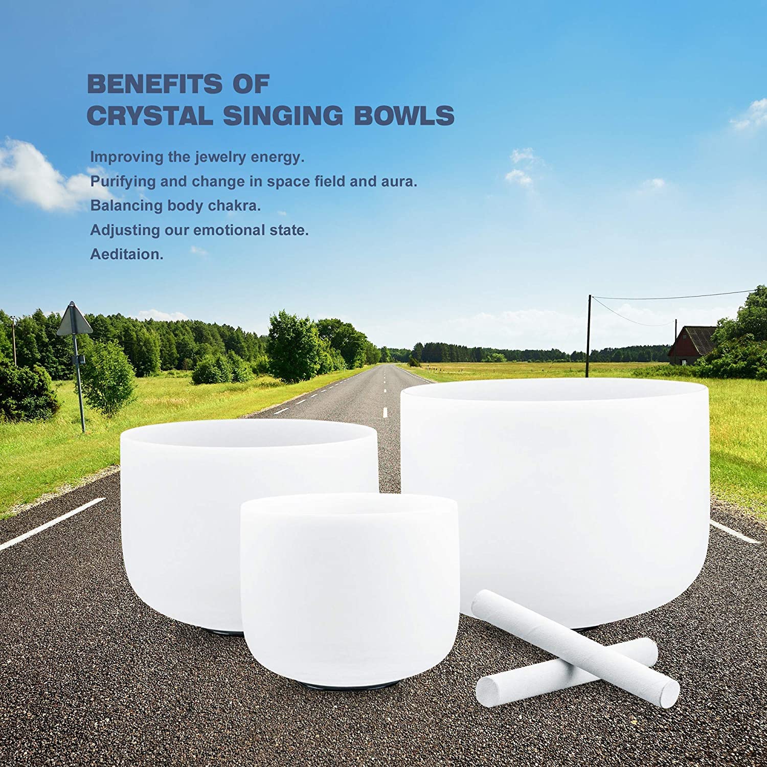 8-12 Inch Set of 3 Forested Quartz Crystal Singing Bowls for Meditation & Healing - Chakra Balancing Sound Therapy Kit with Free Carrying Case - Perfect for Yoga, Reiki & Spiritual Practices