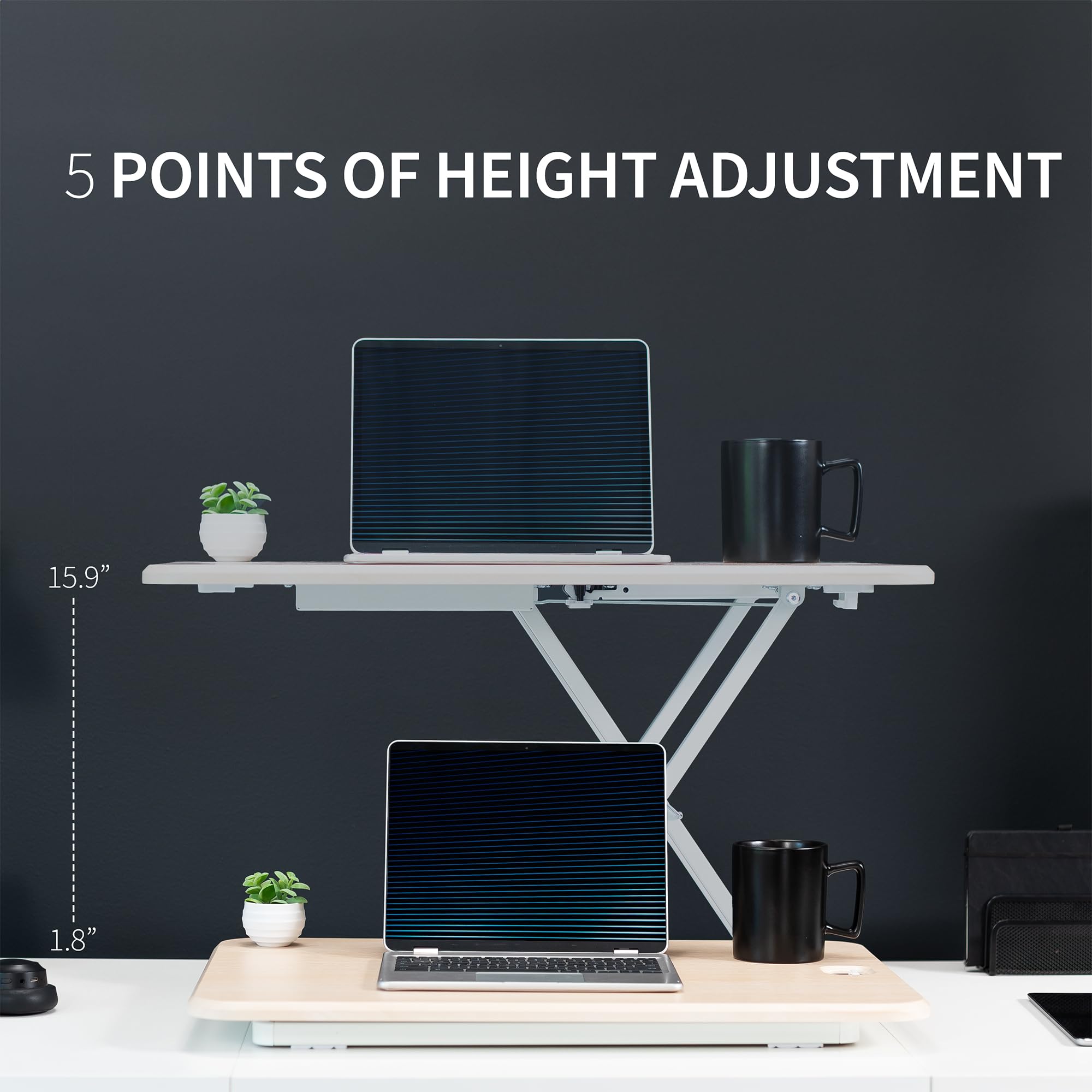 VIVO Ultra-Slim Single Monitor Stand Up Desk Riser - Height Adjustable Sit to Stand Workstation for Laptop & Computer - Light Wood Finish (DESK-V001JF) - Perfect for Home Office, Workspace & Ergonomic Setup