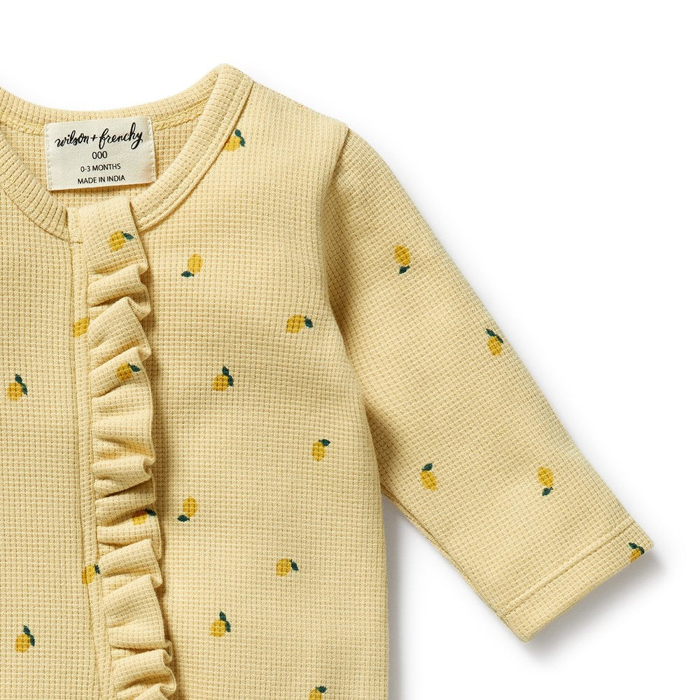 Organic Baby Waffle Ruffle Zipsuit - Little Lemon Soft Cotton One-Piece Romper for Newborns & Infants | Perfect for Playtime, Photo Shoots & Everyday Comfort