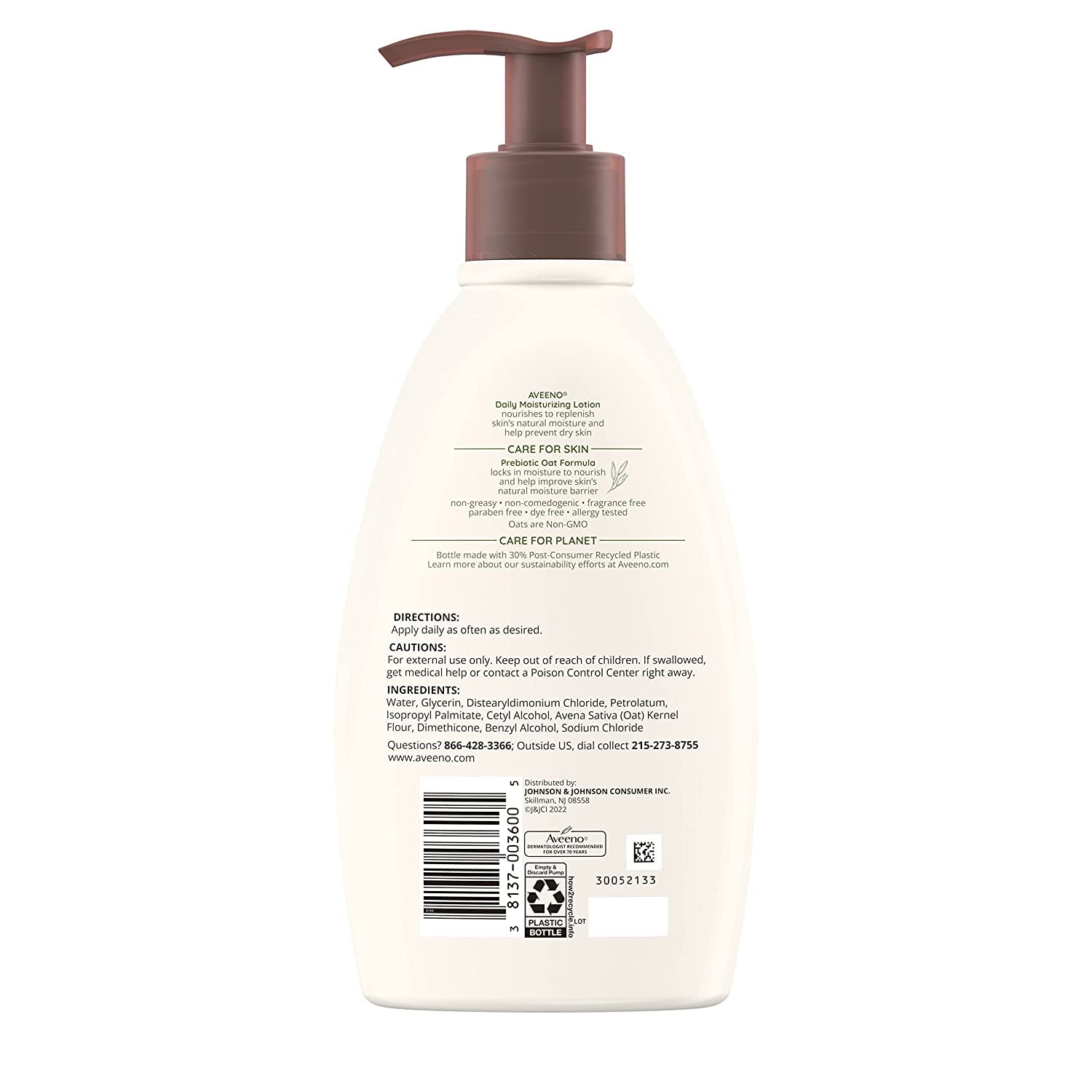 Aveeno Daily Moisturizing Lotion by Johnson & Johnson - Pack of 8 | Fragrance-Free, Hypoallergenic Body Lotion for Dry Skin | Perfect for Daily Hydration & Sensitive Skin Care