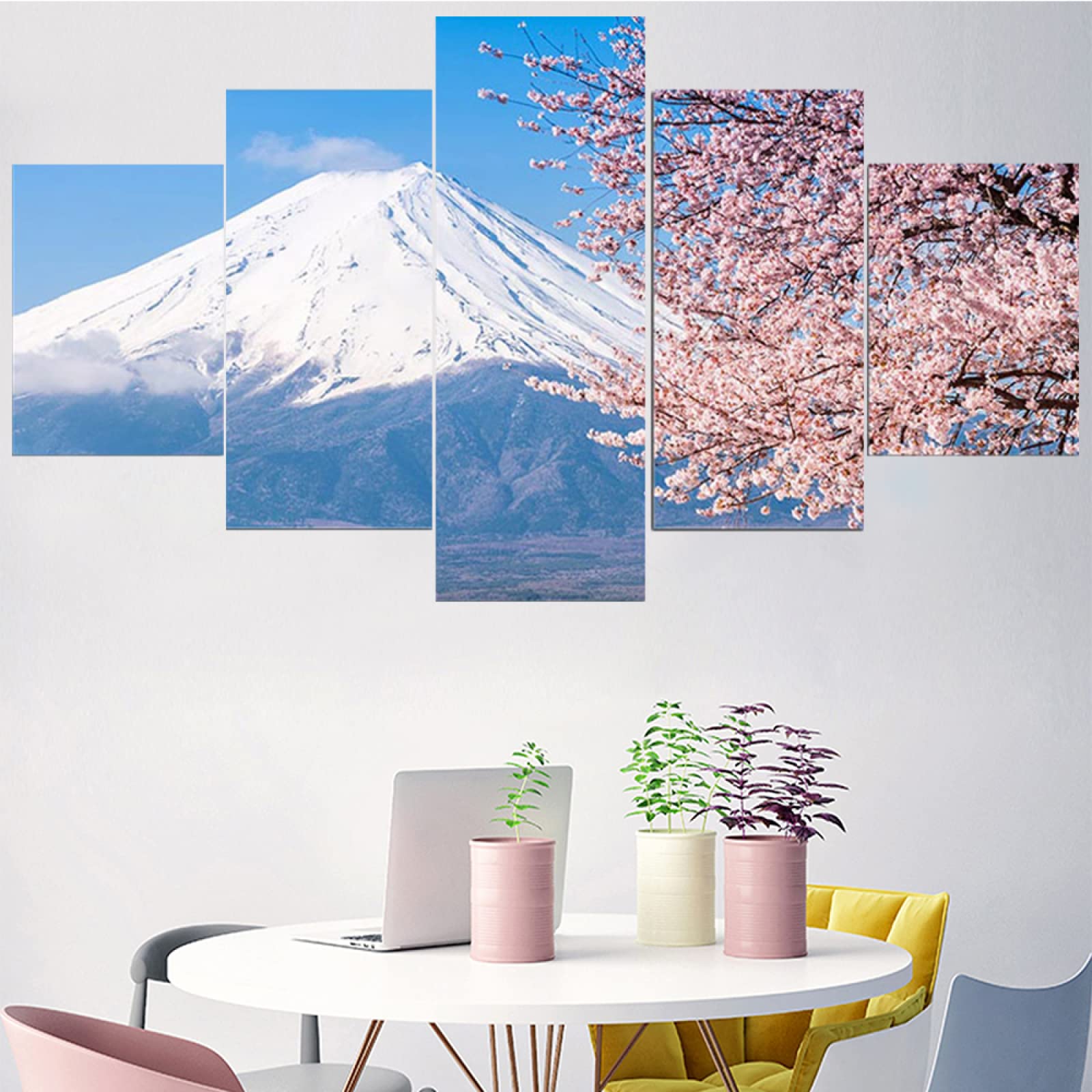 YBMABY White Snow Mountain Natural Scenery 5-Piece Canvas Wall Art Set - Multi Panel Landscape Painting for Living Room Decor (60W x 32H) - Perfect for Home, Office & Bedroom Wall Decorations