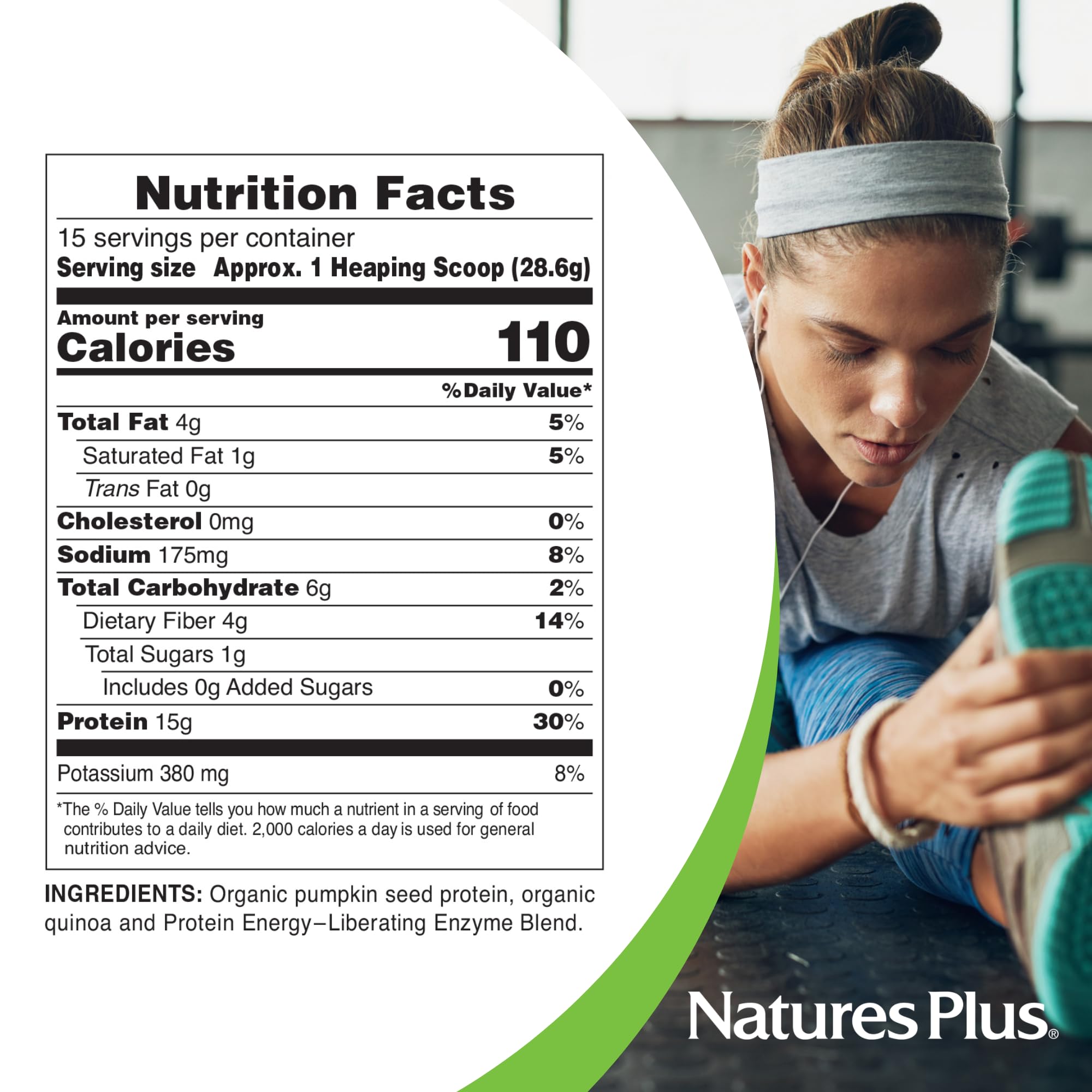 NaturesPlus Organic Pumpkin Seed Protein Powder - .95 lbs Vegan Plant-Based Protein Supplement for Energy, Prostate Health & Menstrual Support - Gluten-Free, Vegetarian - 15 Servings - Perfect for Smoothies, Baking & Post-Workout Recovery