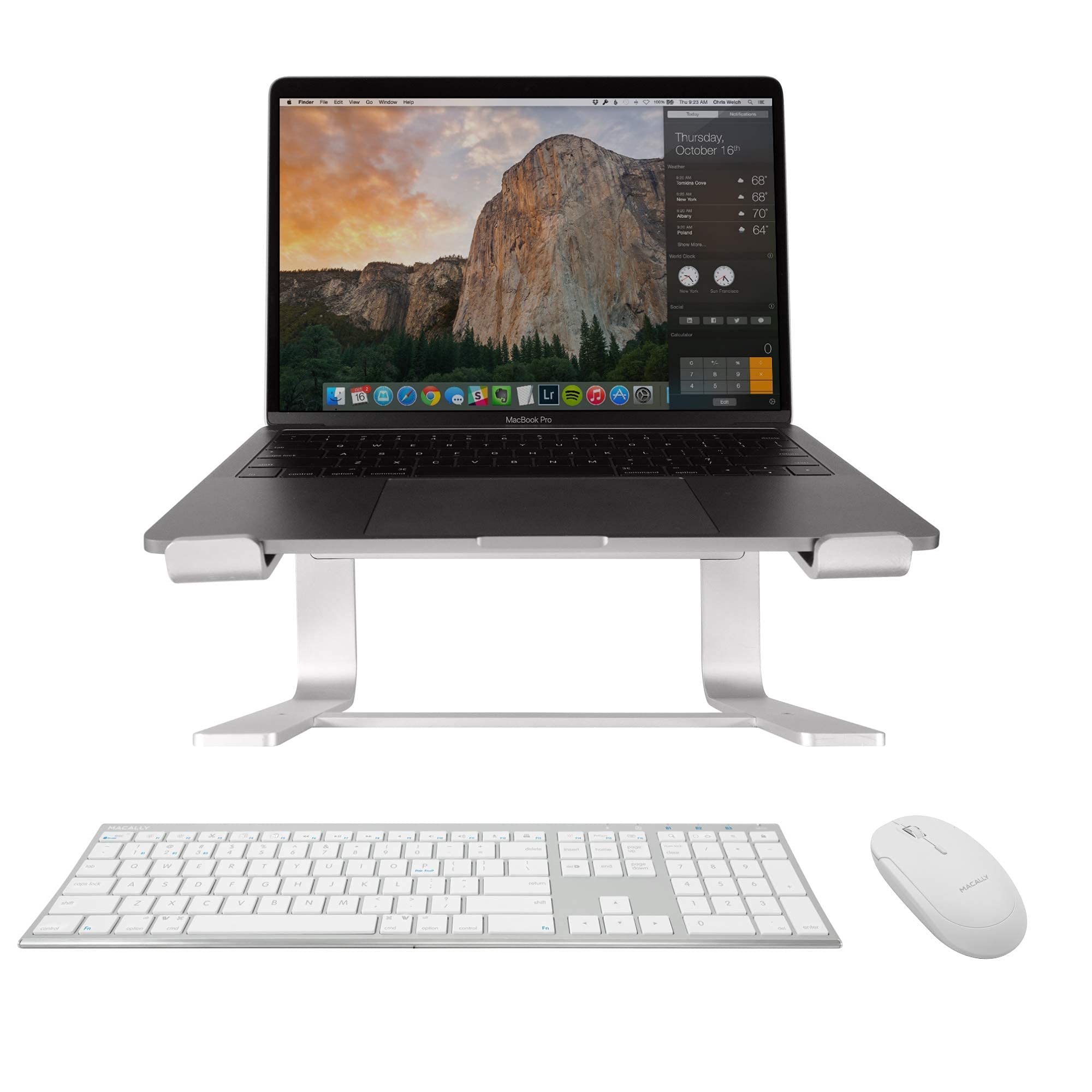Macally Wireless Bluetooth Keyboard and Mouse Combo with Adjustable Laptop Stand - Portable Ergonomic Set for MacBook, iPad, Windows PC - Perfect for Home Office, Remote Work & Travel