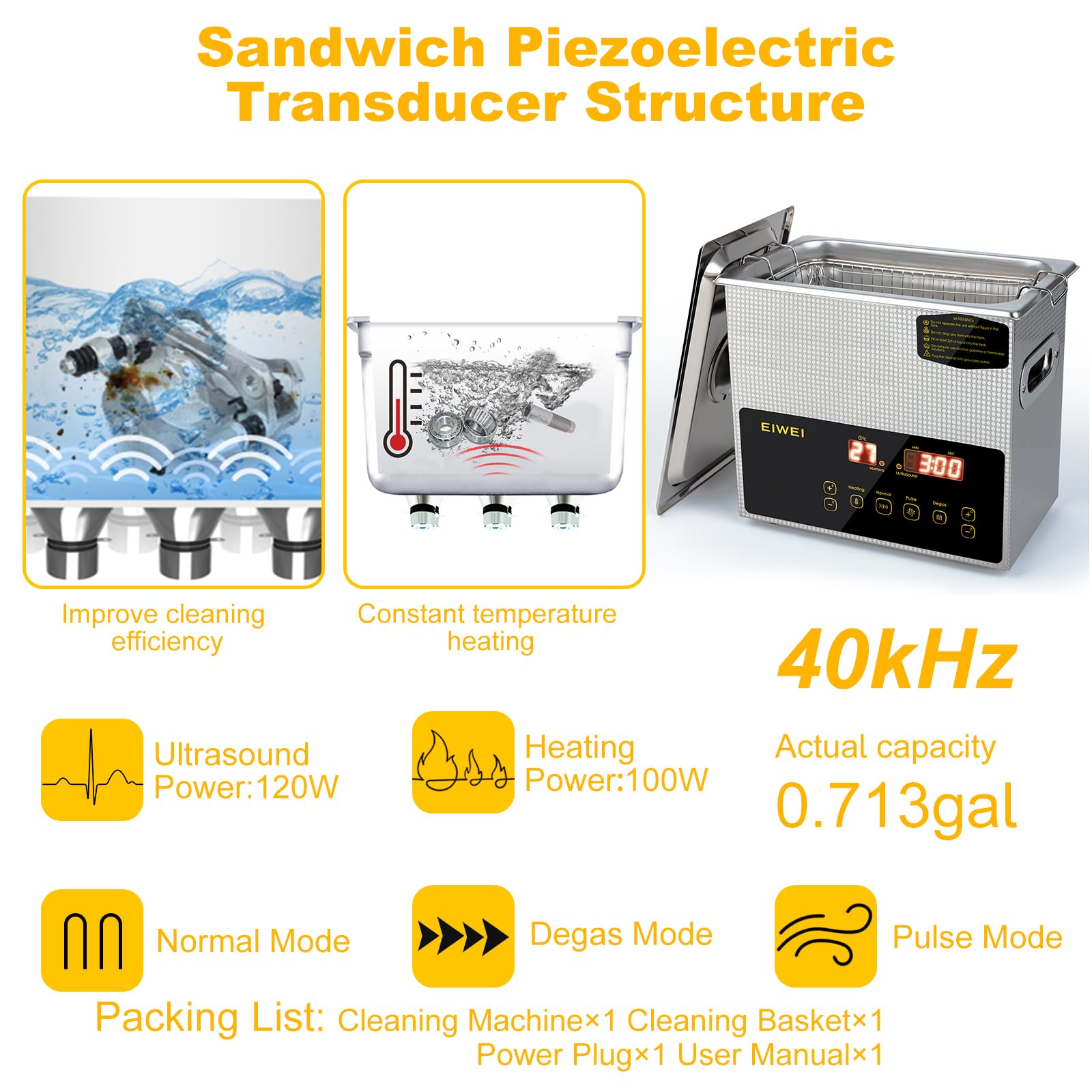 Professional 3L Ultrasonic Cleaner with Heater & Timer - Dual Frequency Digital Stainless Steel Cleaning Machine for Carburetors, Jewelry, Dentures, Glasses & Electronics | Perfect for Home, Lab & Industrial Use