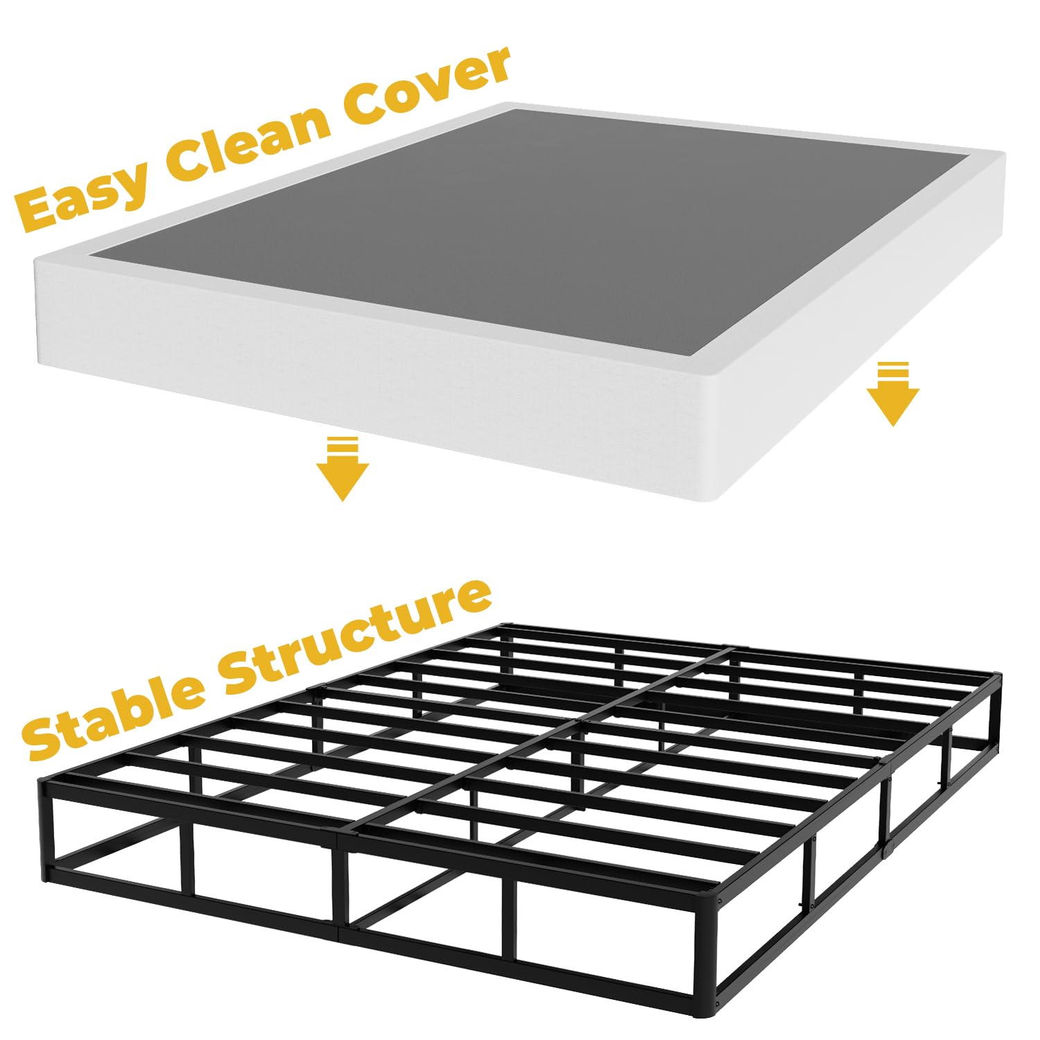 9 Inch King Box Spring - High Profile King Size Mattress Foundation with Sturdy Metal Frame - Easy Assembly & Noise-Free Support - Perfect for Bedroom, Guest Room & Dorm Use