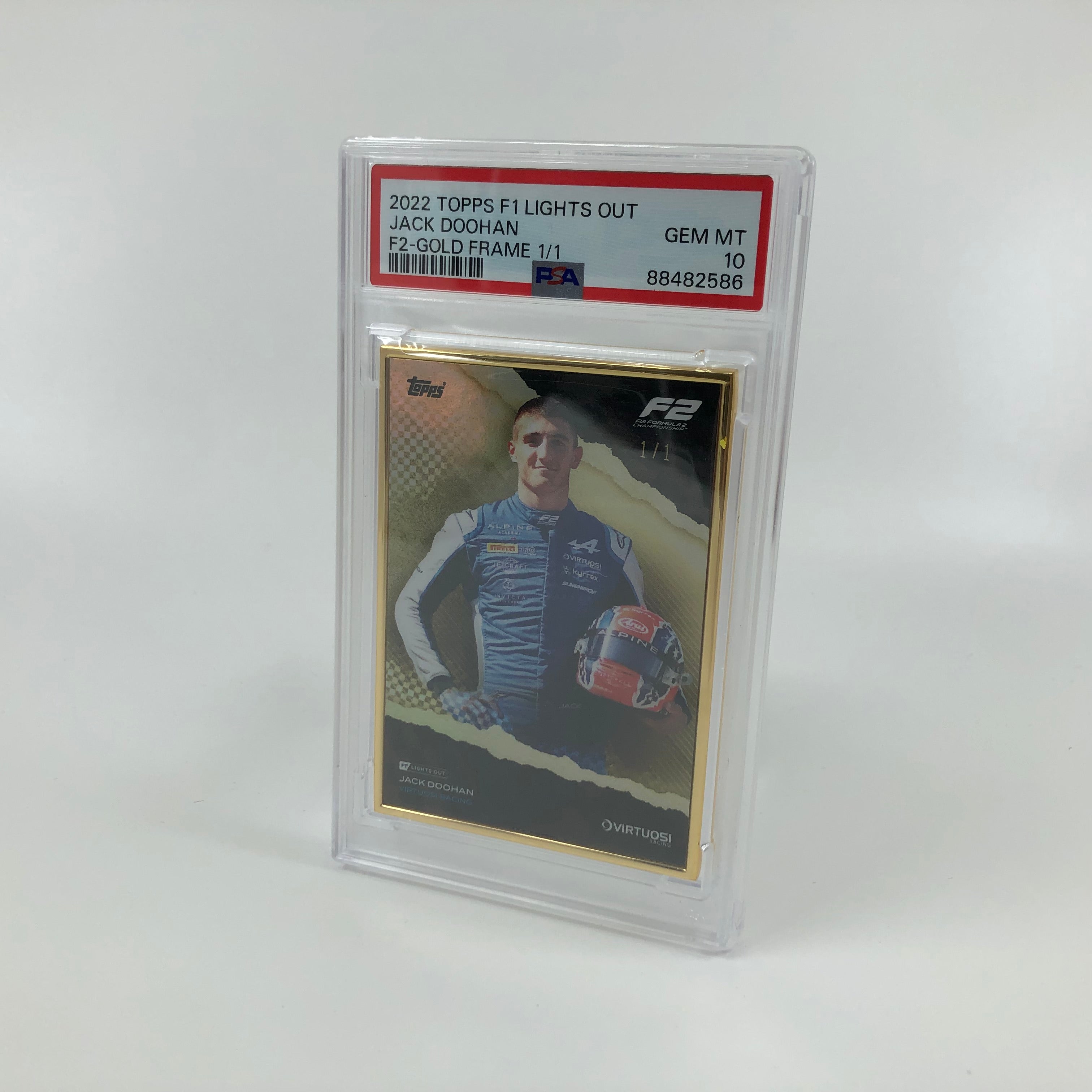 1/1 Gold Frame Jack Doohan F2 Driver 2022 Lights Out PSA 10 - Rare Collectible Racing Memorabilia for Motorsport Fans & Display