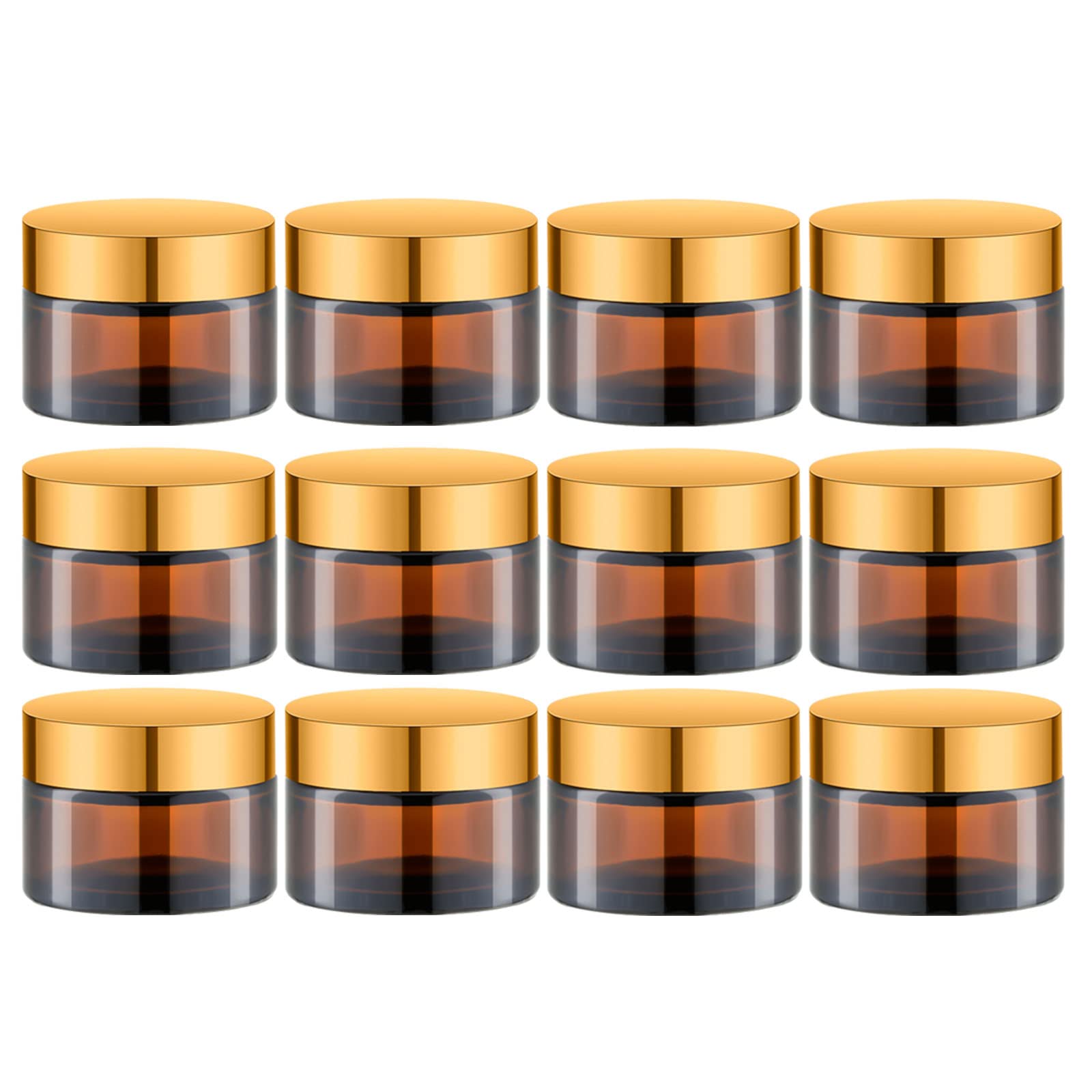 IRON BILL 1 Oz Amber Round Glass Jars with Inner Liners & Gold Lids (12 Pack) - Empty Refillable Cosmetic Containers for Creams, Lotions, Ointments, Body Scrubs & Balms | Perfect for DIY Skincare, Travel Size Products & Natural Beauty Storage