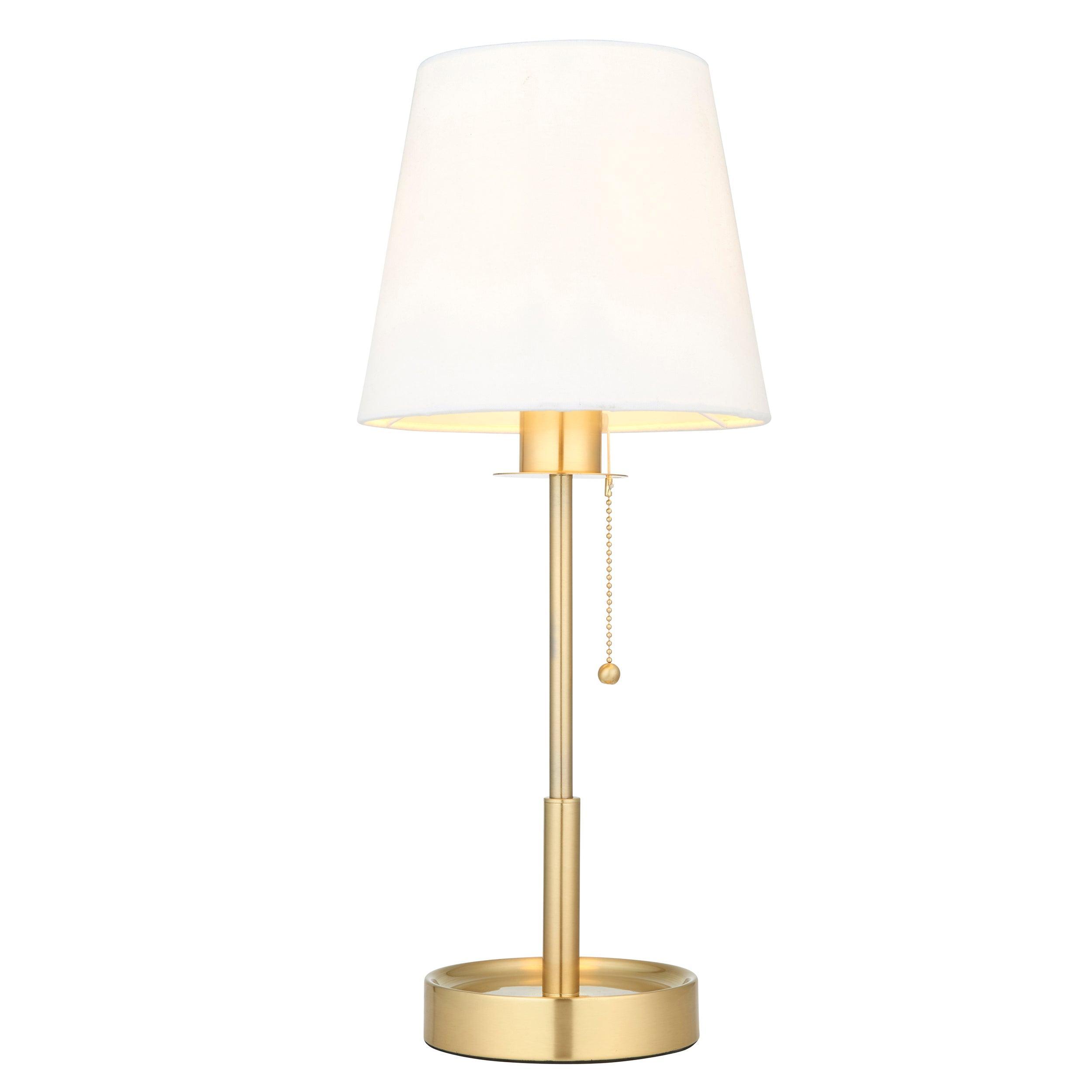 Kensington Brass Art Deco Vanity Table Lamp with White Shade - Elegant Bedroom & Dressing Room Lighting for Home Decor