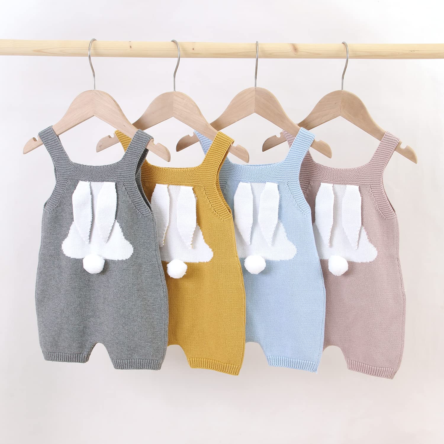 MoZiKQin Baby Girl & Boy Easter Bunny Romper - Sleeveless Knitted Bodysuit Jumpsuit for 1st Easter Outfit | Cute Newborn & Toddler Easter Clothes | Perfect for Easter Photos, Egg Hunts & Spring Celebrations