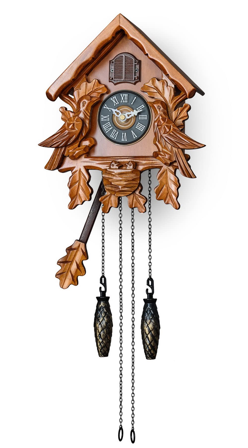 TIMEGEAR Wooden Cuckoo Clock with Night Mode & Singing Bird - Handcrafted Pendulum Wall Clock with Traditional German Design (Brown) | Perfect for Living Room, Bedroom, and Cabin Decor