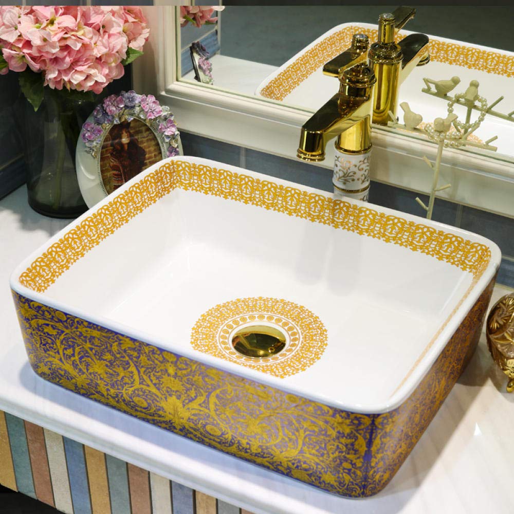 Premium SHAWLA Ceramic Vessel Sink - Rectangular Countertop Bathroom Basin, Handcrafted Jingdezhen Porcelain for Modern Vanities | Perfect for Master Bath, Powder Room & Guest Bathroom Renovations
