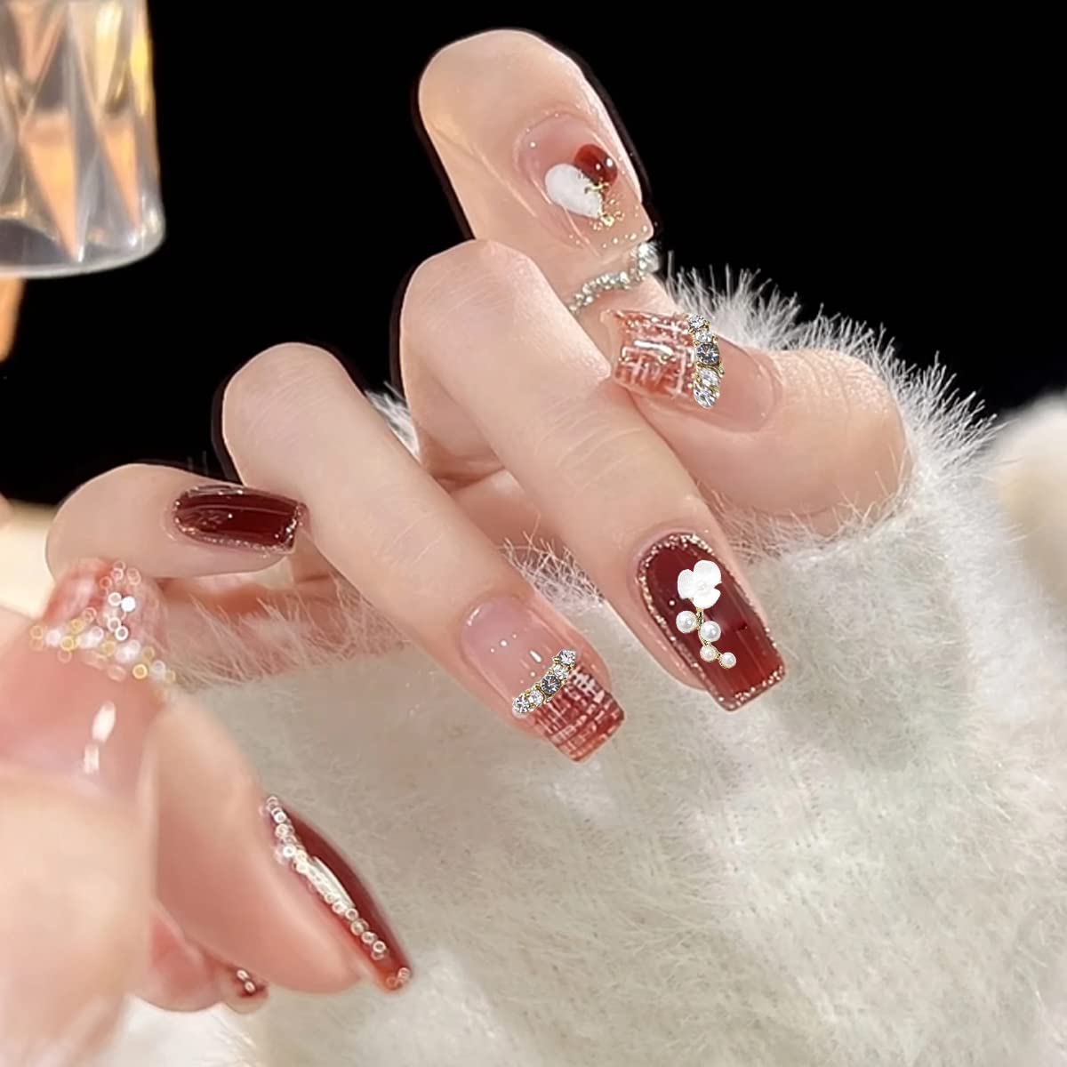 40PCS Luxury Pearl Butterfly Bow Flower Rhinestones - Gold & Silver 3D Nail Art Charms for DIY Nail Design, Manicure Decorations & Crafting | Perfect for Bridal, Party, Salon & Special Occasion Nail Art
