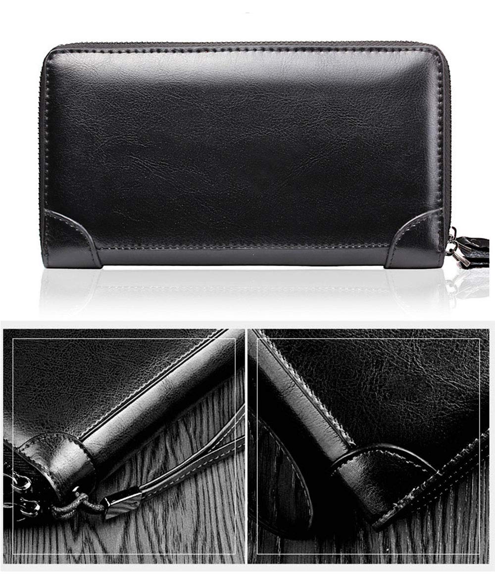 Premium Genuine Leather Business Clutch Wallet for Men - RFID Blocking, Multiple Card Slots & Zipper Pocket - Ideal for Office, Travel & Everyday Use