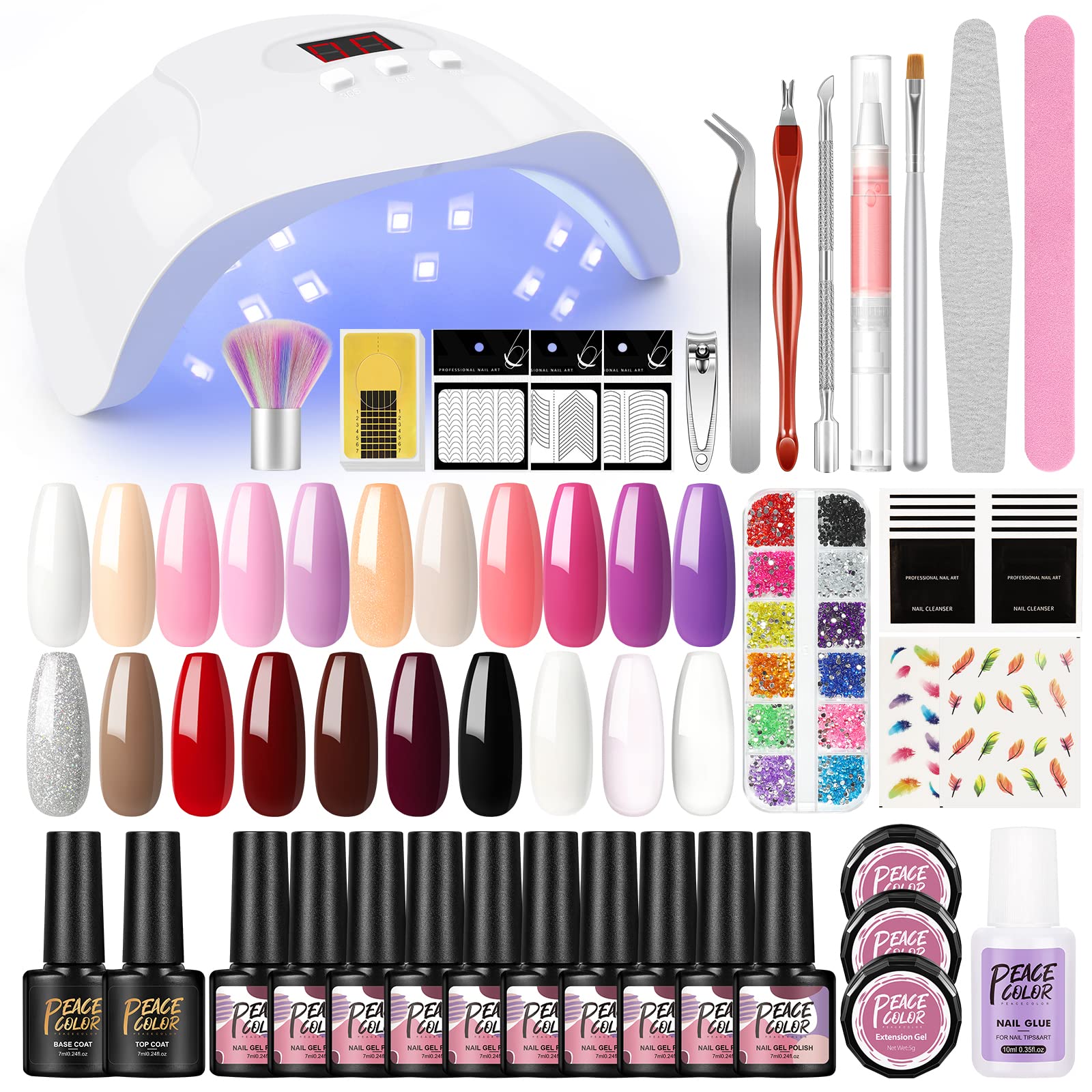 Peacecolor Semi-Permanent Nail Polish & UV Lamp Kit - 18 Colors Gel Polish Set with Base/Top Coat & Manicure Tools for DIY Nail Art at Home | Salon-Quality UV Gel Nails for Women, Gift Idea