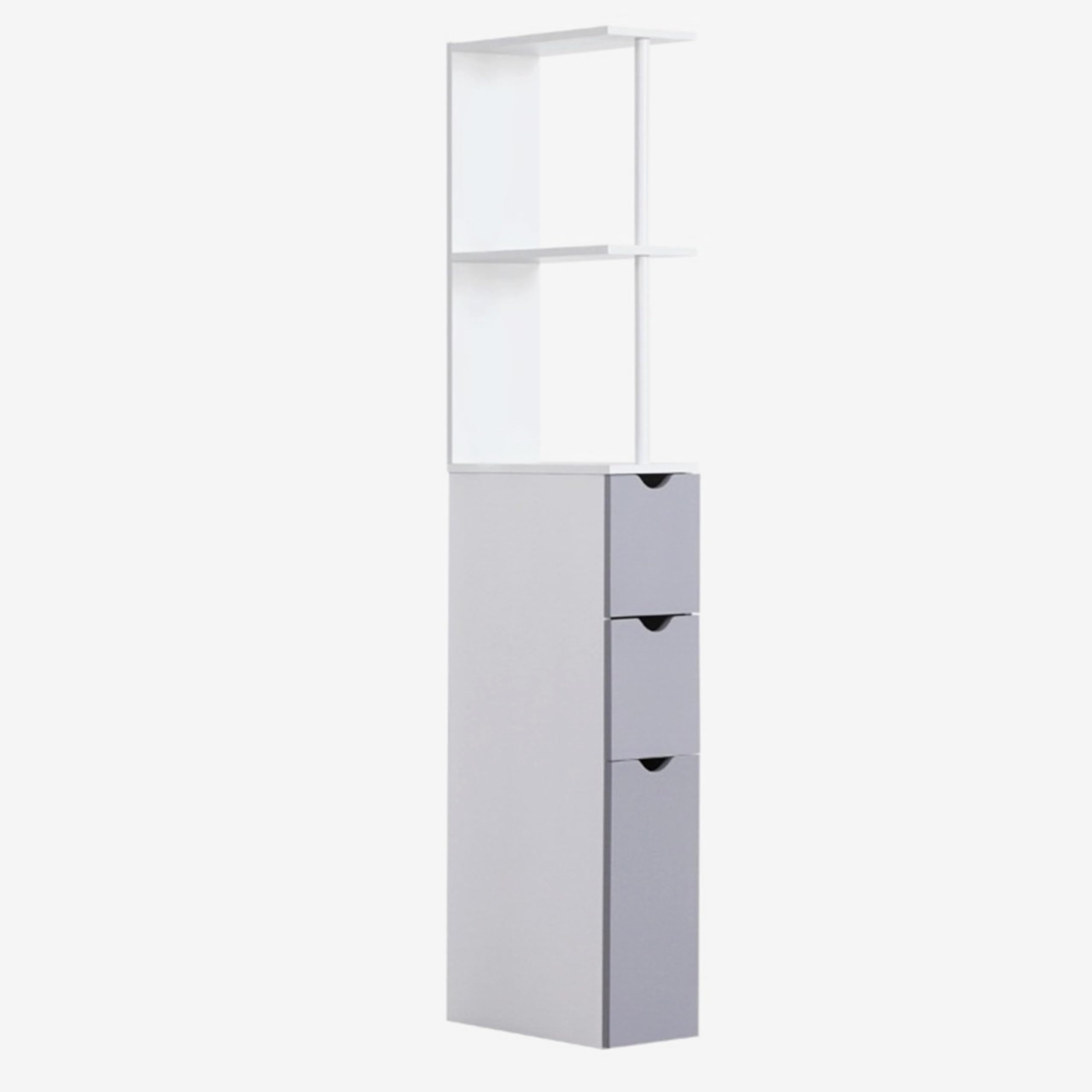 Tall Bathroom Storage Cabinet - Slim Freestanding Floor Cabinet with 2 Open Shelves, 1 Cabinet & 2 Drawers - Bathroom Organizer for Linen, Towels & Toiletries - Anti-Tipping Design - White - Perfect for Small Bathrooms, Apartments & Laundry Rooms
